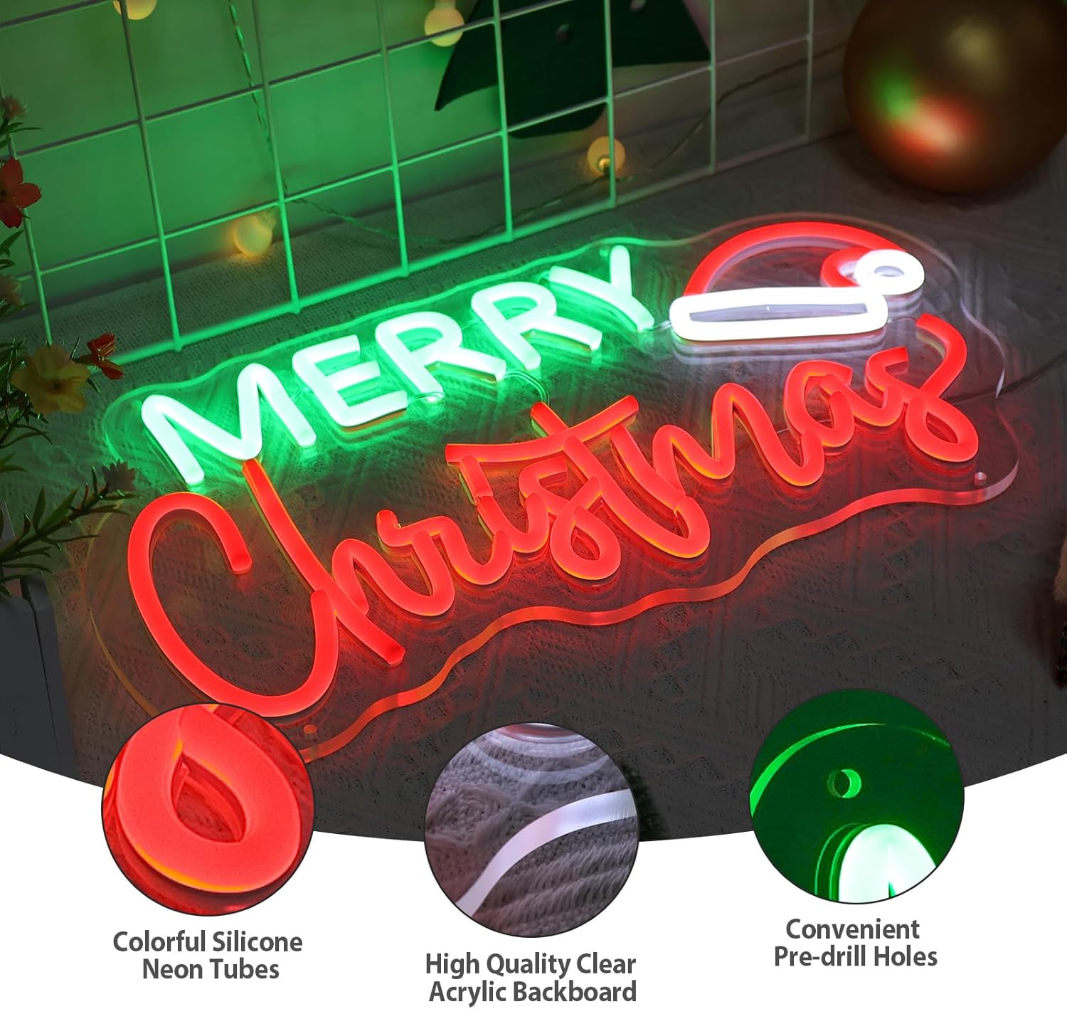 Merry Christmas Neon Sign with Timing Remote, LED Christmas Hot Neon Signs for Wall Decor, Dimmable Christmas Light Up Sign for Xmas Gifts Christmas Party Kids Room New Year, USB Powered 15x8.4 Inch