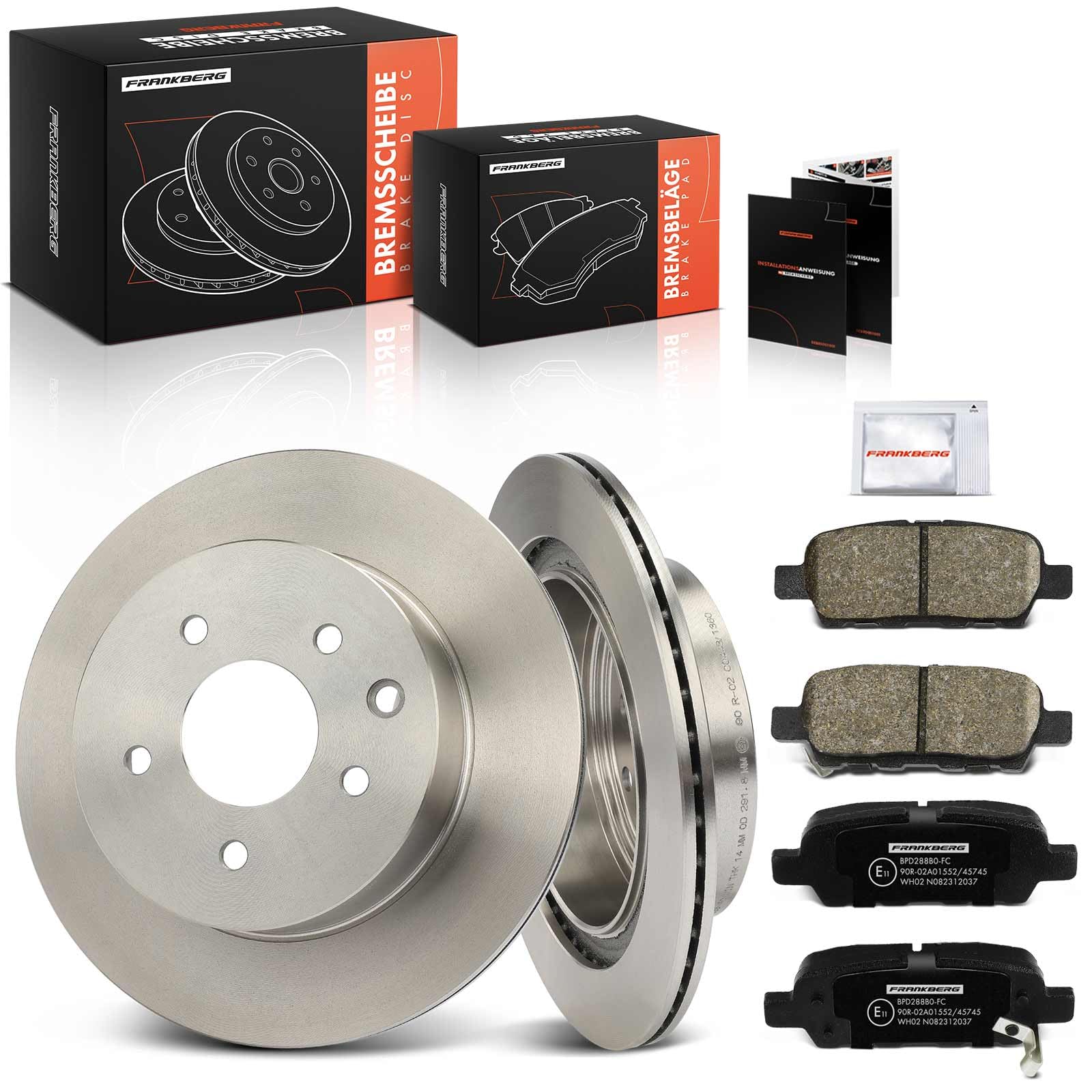 Frankberg Bremsensatz inkl. 2x Bremsscheiben + 4x Bremsbeläge Hinten Kompatibel mit Qashqai +2 I J10 NJ10 Qashqai II SUV J11 J11 X-Trail T31 Replace# 432068H700