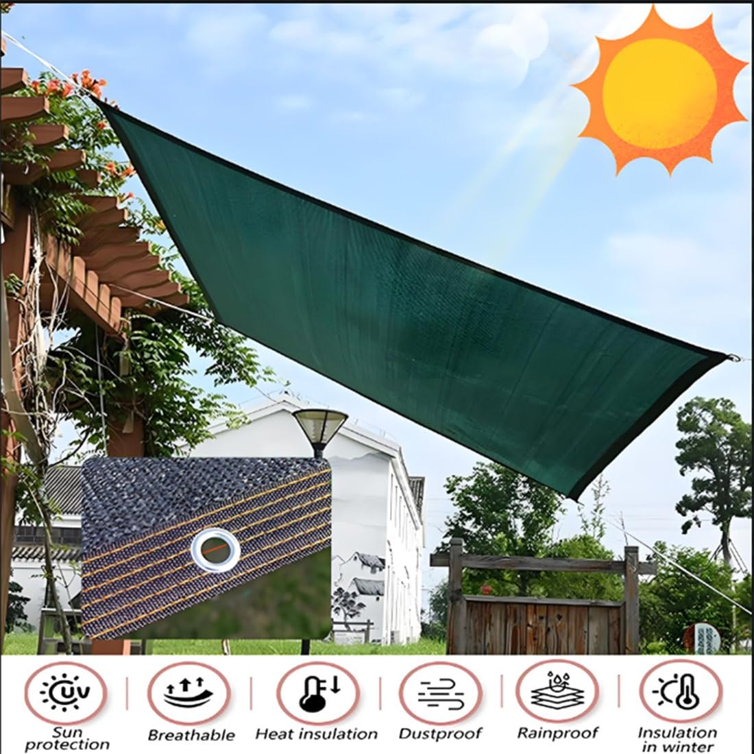 Rete Ombreggiante Verde, Panno Parasole 8-pin 50% Protezione Solare, Telo Ombreggiante 3 * 10 2 * 10 4 * 8 5 * 7 6 * 10 8 * 8 M Tende da Sole Privacy per Esterno(1x4m/3.3x13.1ft)