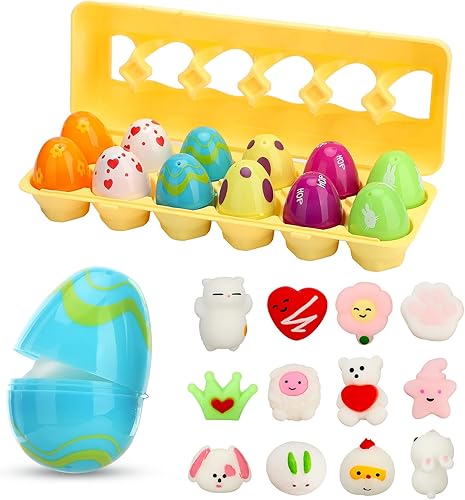 TSYFM Huevos de Pascua, juguetes esponjosos, 12 unidades, recuerdos de fiesta para niños, huevos sorpresa, juguetes para la ansiedad, mini kawaii,