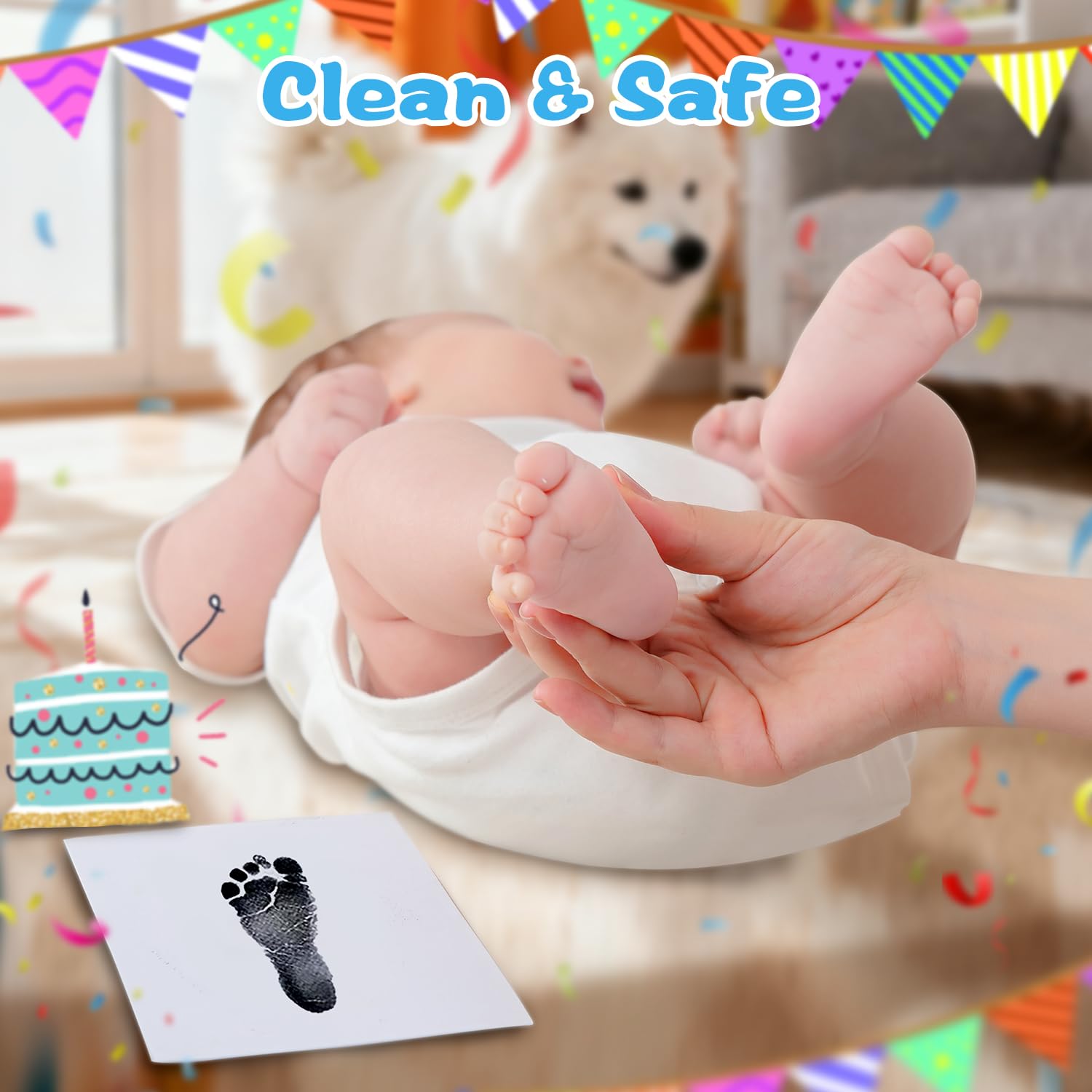 XL Impronta Mani e Piedi Neonati Inchiostro, Zemiu Kit Impronte Neonato 2Pcs Di Large Dimensioni Impronte di Mani e Piedi Cuscinetto del Timbro SenzaTocco non Tossici Sicuri,Kit Impronta Cane/Gatto