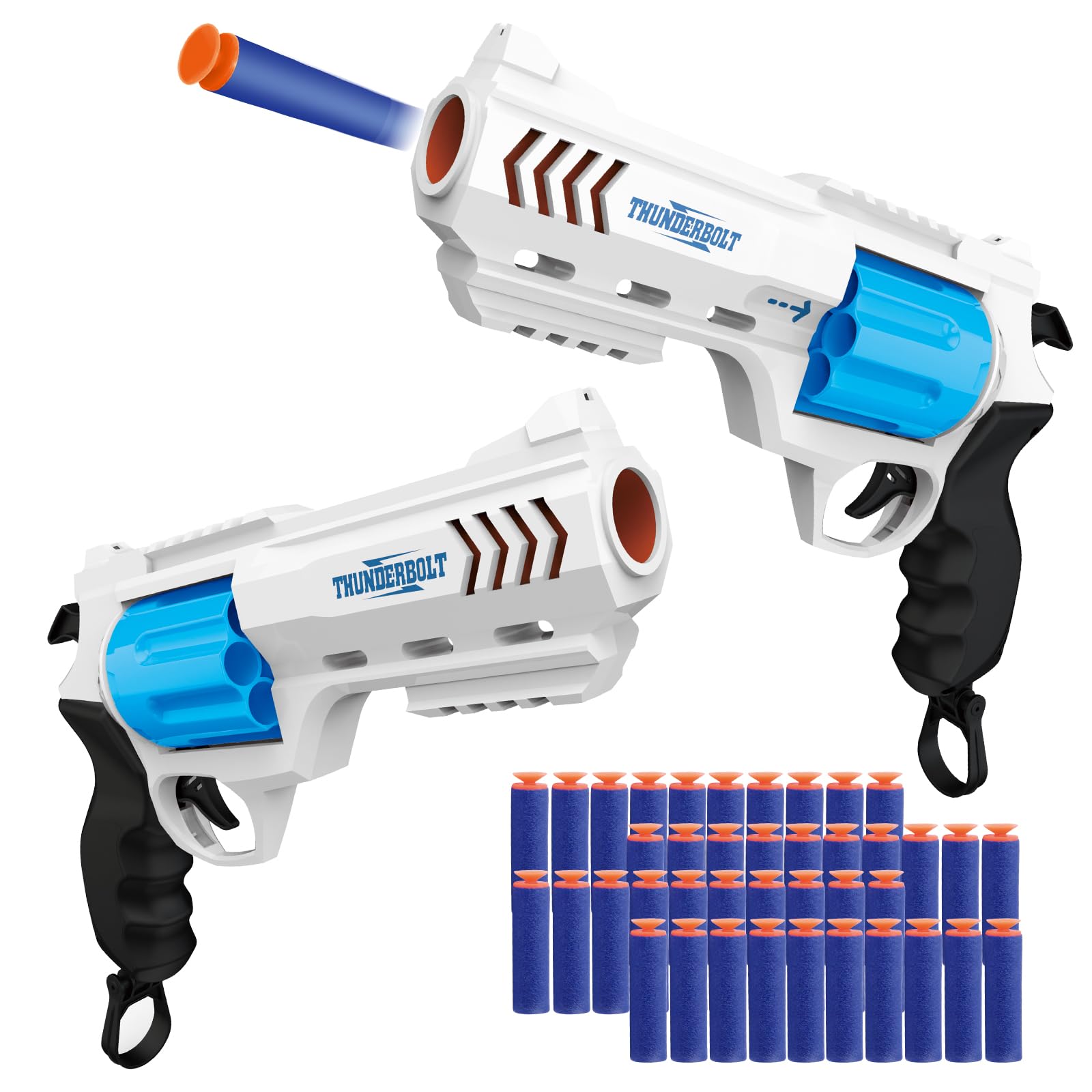 Lot de 2 blasters en mousse pour enfants, 2 blasters et 40 fléchettes, jouets d'extérieur pour garçons et filles à partir de 8 ans, jeu de tir avec tambour de 8 coups