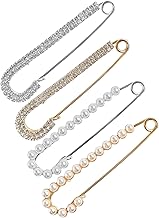 Women Pins Brooch Sweater Clips Shawl Clips Pearl Brooches Faux Crystal Safety Pins Dress Shirt Clips for Women 4 Pieces