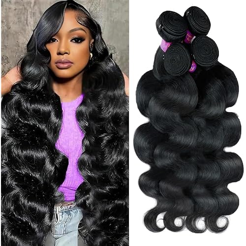 14A Body Wave Human Hair Bundles 20 22 24 26 Inch Bundles Human Hair 100% Unprocessed Brazilian Virgin Hair Body Wave 4 Bundles Human Hair Extensions for Women Natural Color Quick Weave