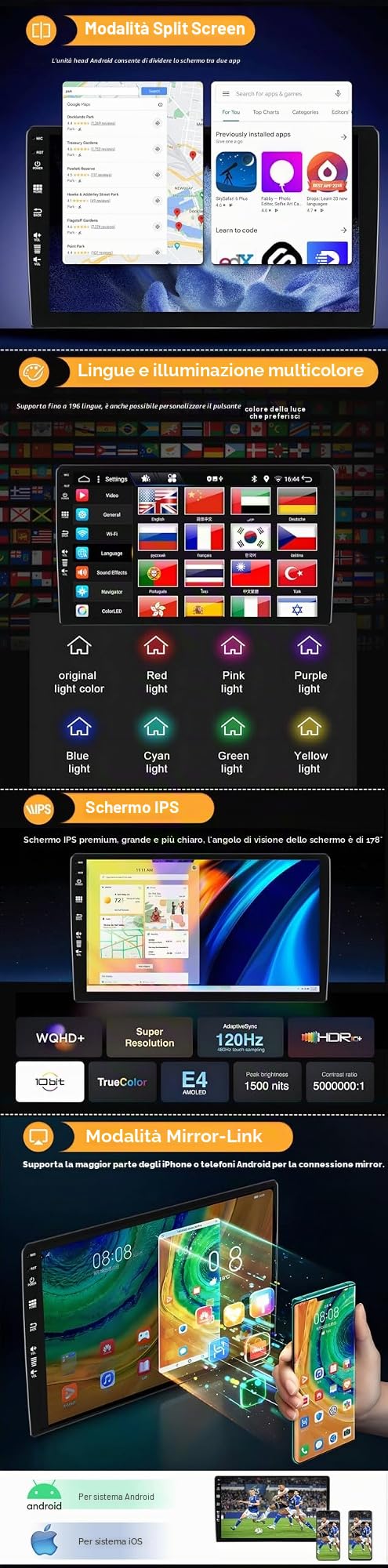 SXAUTO Android 15 Autoradio Per Jeep Grand Cherokee WK2 (2008-2013) GPS Navigation - Senza fili Carplay Android Auto - Telecamera - DAB Volante Split-Screen Dual-Band WIFI Bluetooth - 2 Din 9 Pollici