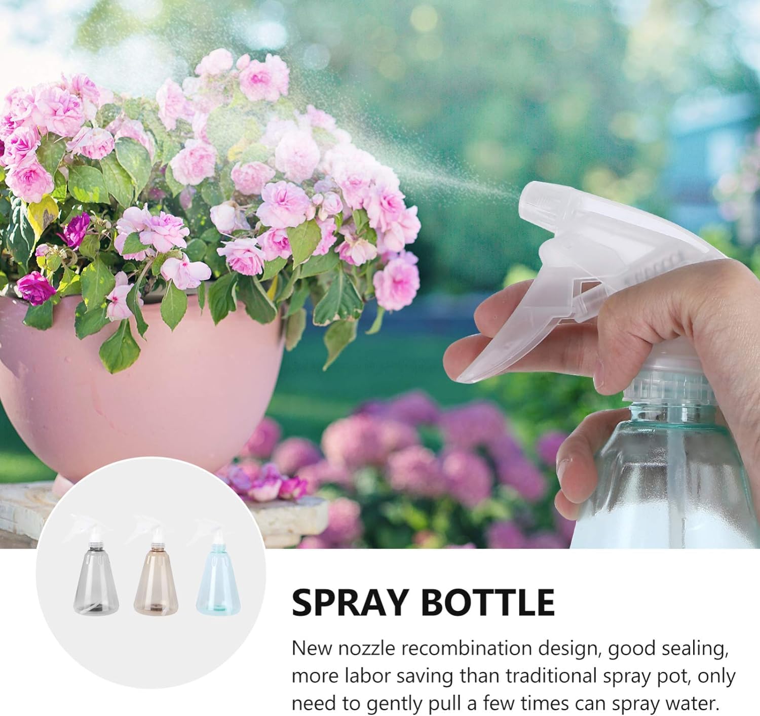 Plant Mister-Sprühflasche, 3 Stück, 500 ml, Kunststoff-Sprühflasche, Gartensprüher, Pflanzenspritzer, Gießkanne, Sprühflasche, Druck