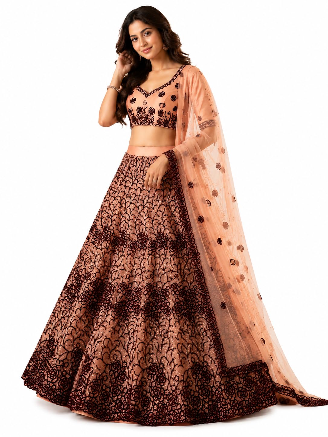 Women's Lehenga Choli Set, Georgette, Zari Embroidery, Ethnic Wedding lehenga, Free Size, 3 Piece, Semi-Stitched-picture-32
