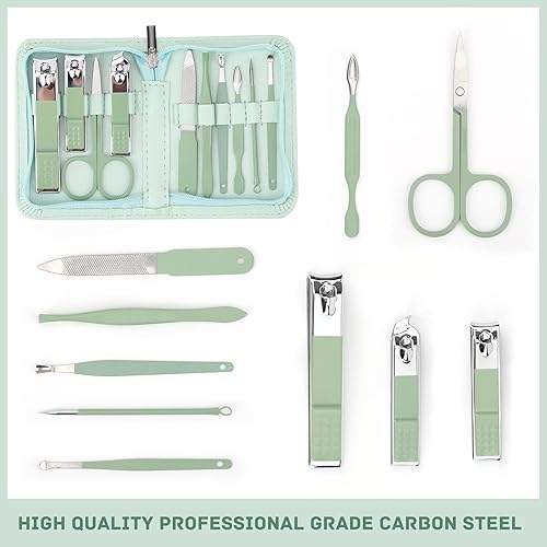 Miniatura 2 de Juego de cortaúñas de 10 piezas, juego de decoración de belleza profesional de acero inoxidable, juego de diez piezas verde portátil, imprescindible