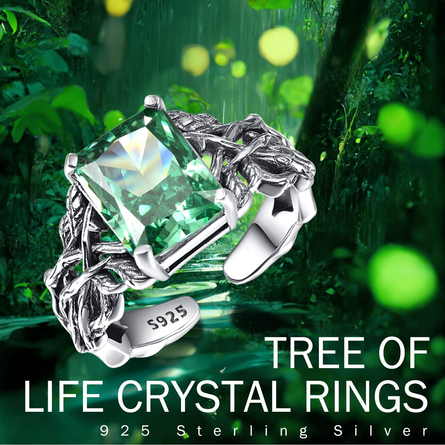 TANGPOET Anello da donna con albero della vita, in argento 925, con albero della vita, regolabile, per donne e ragazze