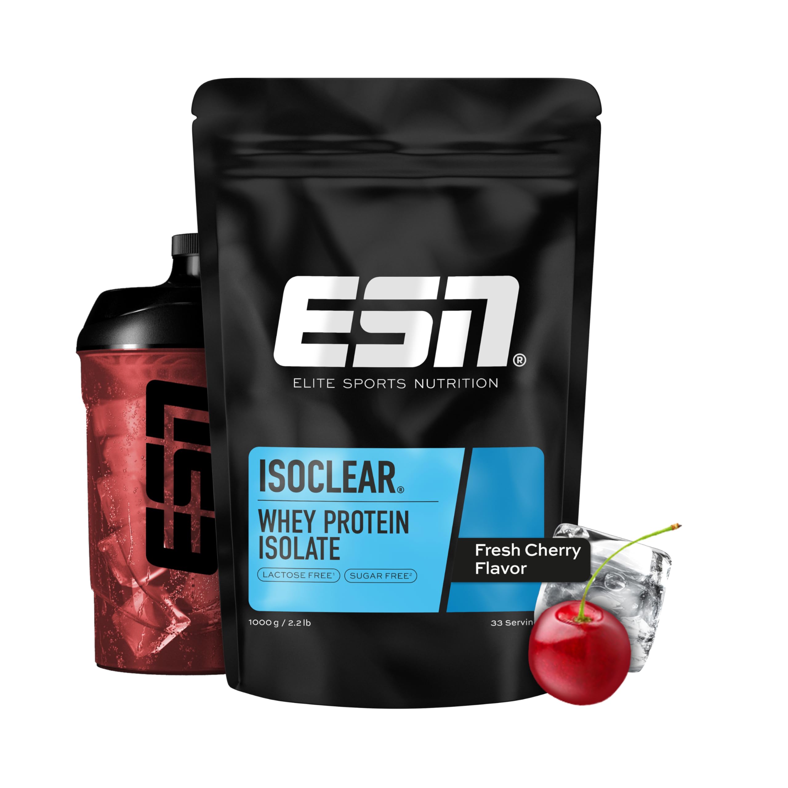 ESN ISOCLEAR Whey Isolate Protein Pulver, 1000g, Fresh Cherry, Proteinlimo mit fruchtig leckerem Geschmack, clear Whey - made in Germany