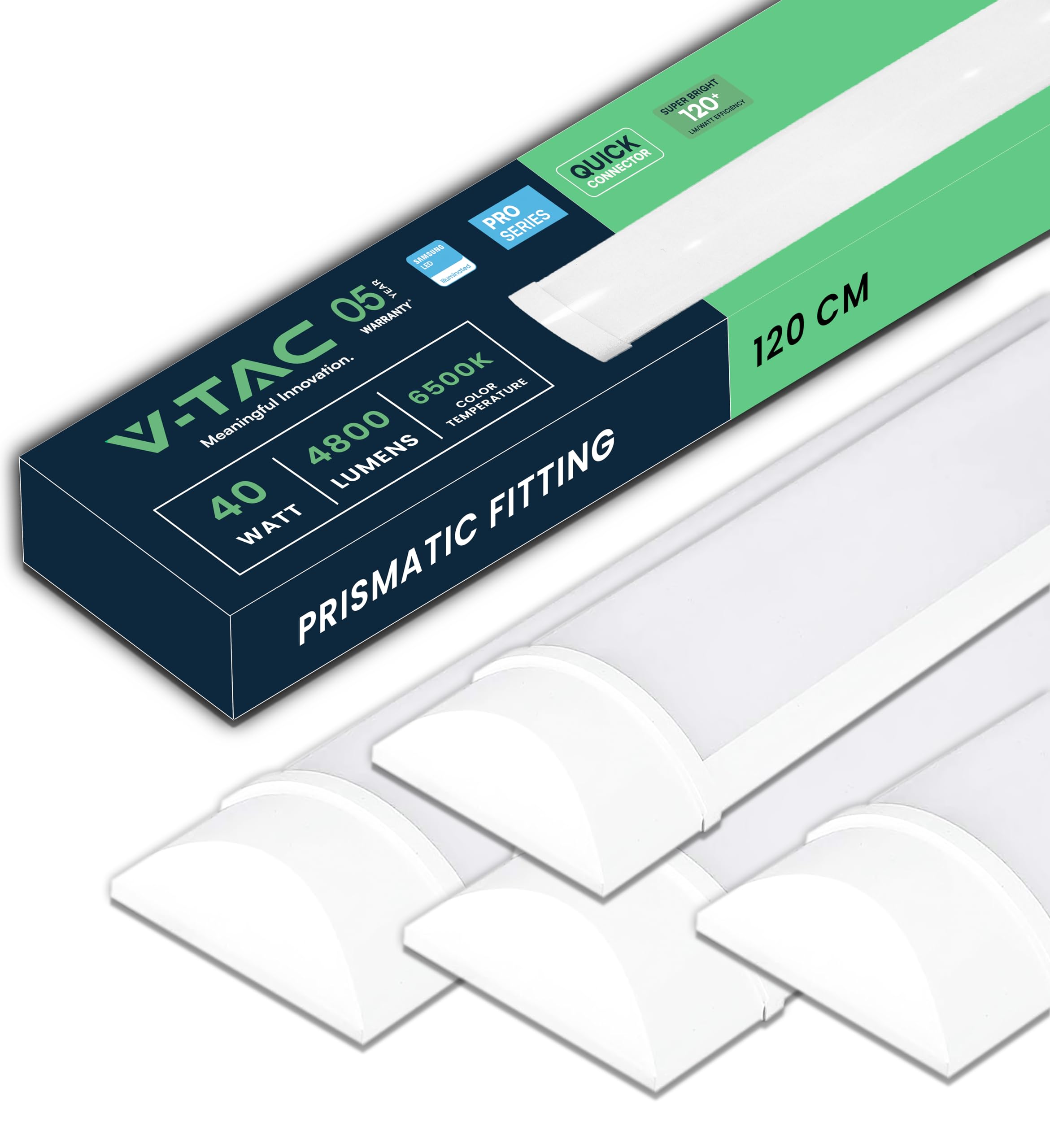 V-TAC 4x Plafoniere LED Lineari da Soffitto 120 CM - 40W - Chip Samsung - 4 Pezzi - Lampada Rettangolare 4800 Lumen IP20 per Parete, Garage, Negozio - Tubo LED Plafoniera - Luce 6400K Bianca Fredda