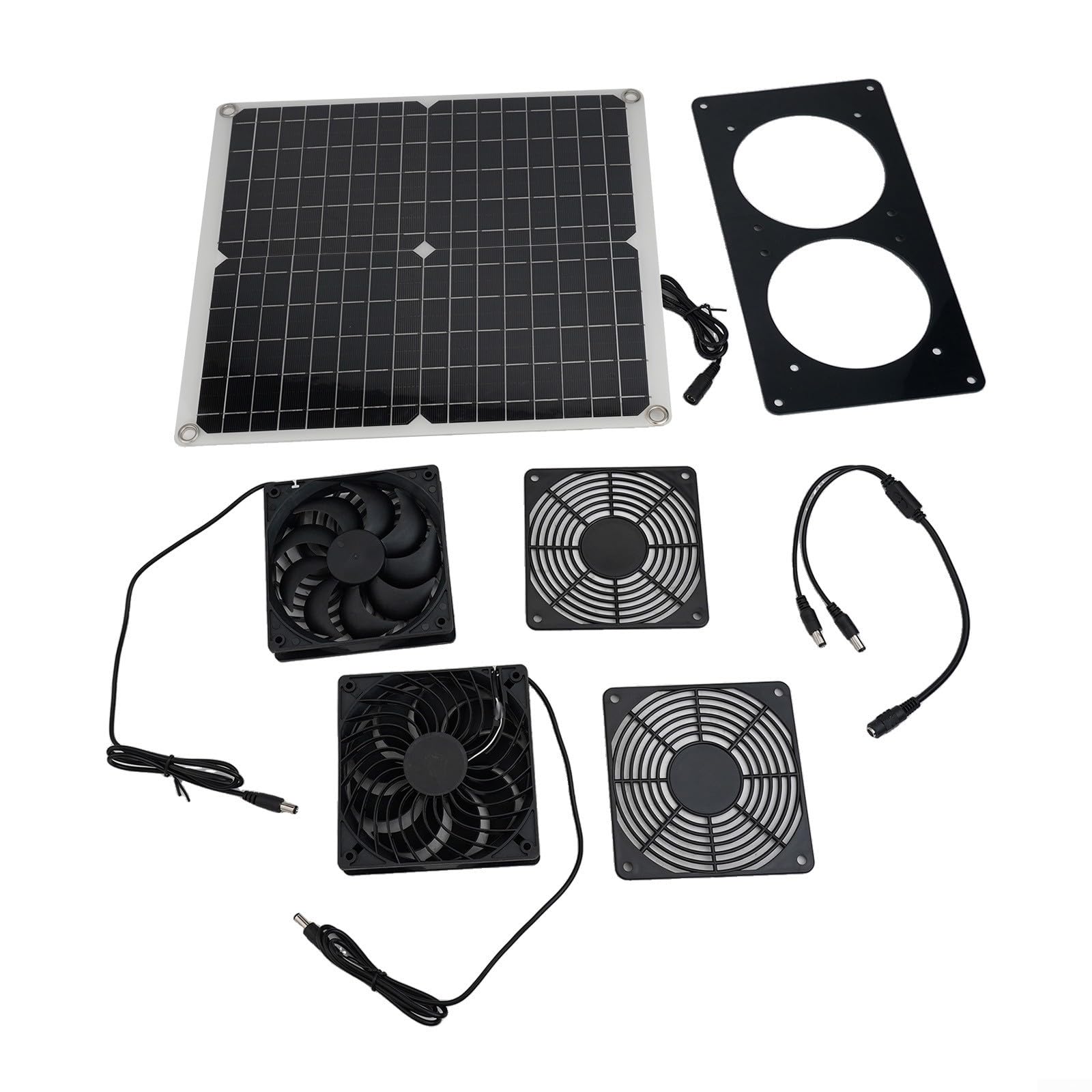 Eawfgtuw Système de ventilation solaire avec panneau en silicone monocristallin de 30 W CC 12 V 3000 tr/min double ventilateur pour serre de camping-car, niche pour animaux domestiques (ventilateur