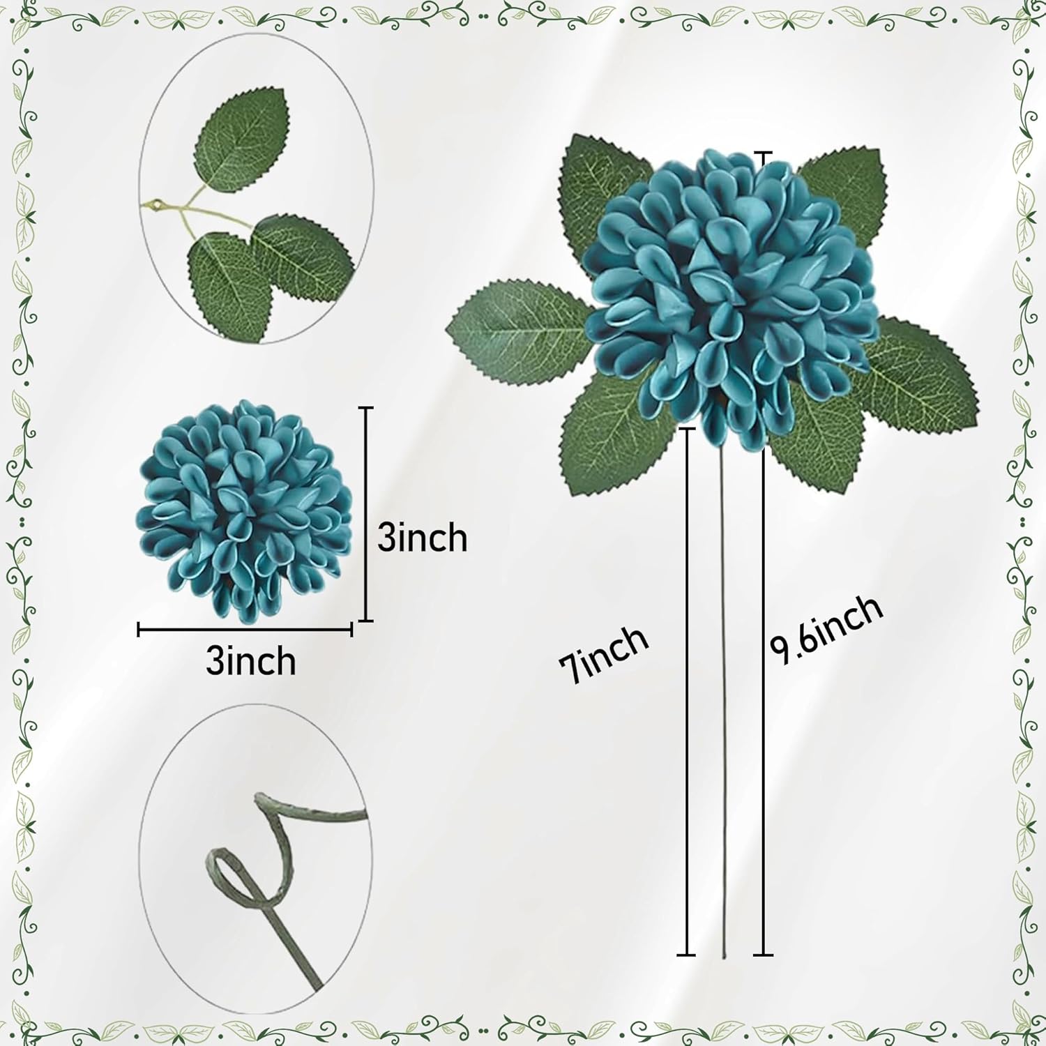 Artificial Flowers, 25pcs Artificial Rose for DIY Wedding Bouquets Centerpieces Arrangements, Dark Teal Dahlia Flowers with Stem for Bridal Shower Party Home Decorations - Image 6
