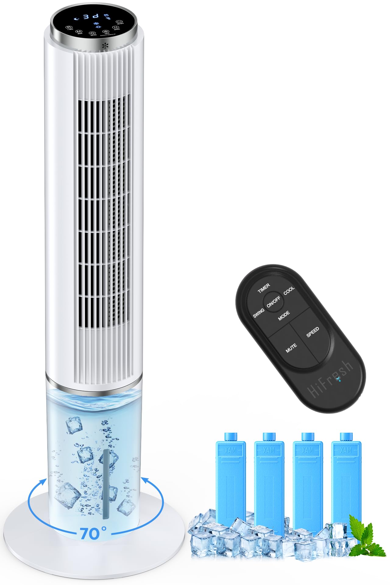 hifresh 107CM Tower Fan for Room w/Cooling Function, Bladeless Tower Fans for Home, Remote & Touch, 4 Modes & 3 Speeds, 26Ft Air Throw, 12H Timer, 4 Ice Packs, Auto Rotation, Low Power Consumption-image-38