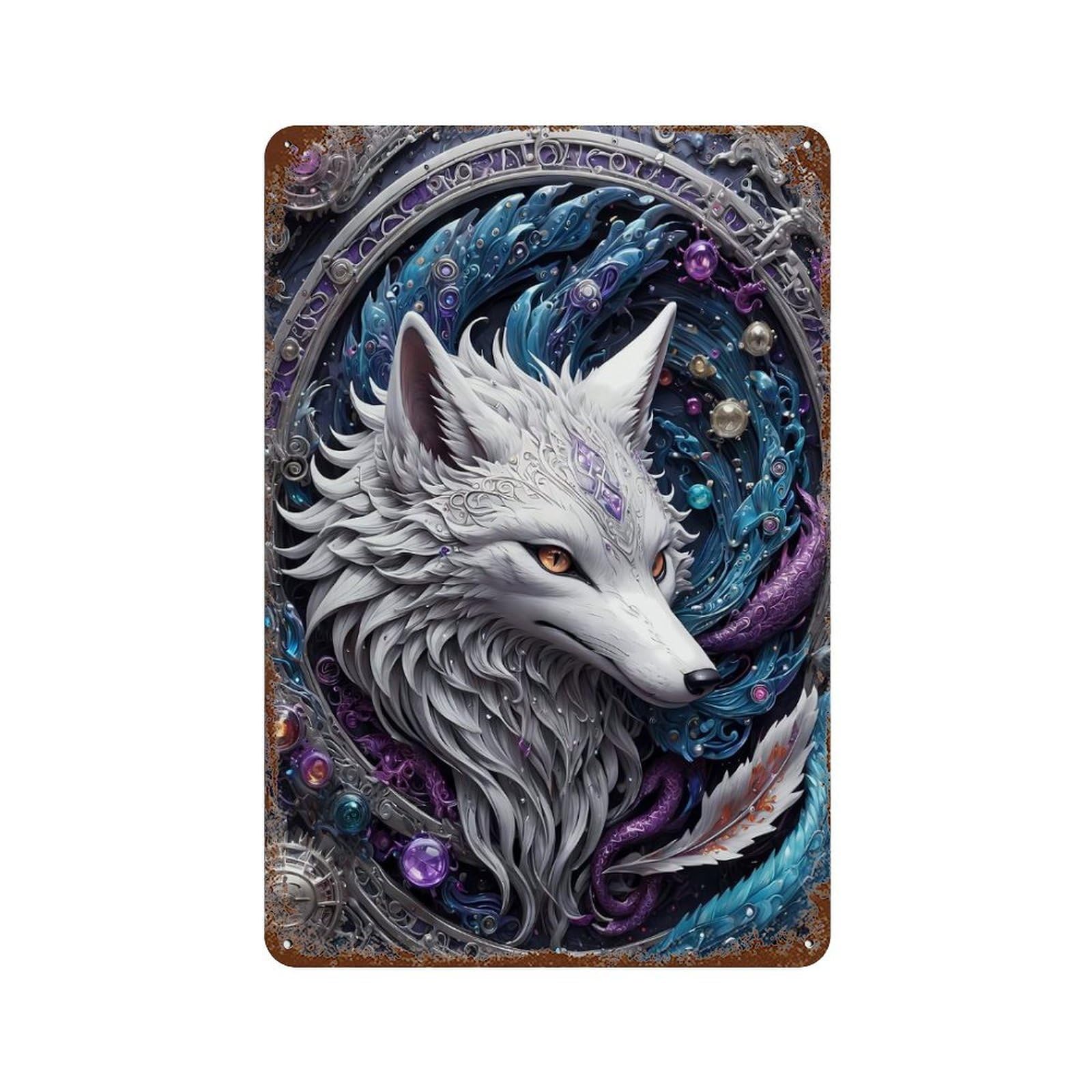 Garage Style Steampunk Art Fox Distressed Metal Wall Sign 11.8"x7.9", Shabby Chic Decor for Bar And Workshop