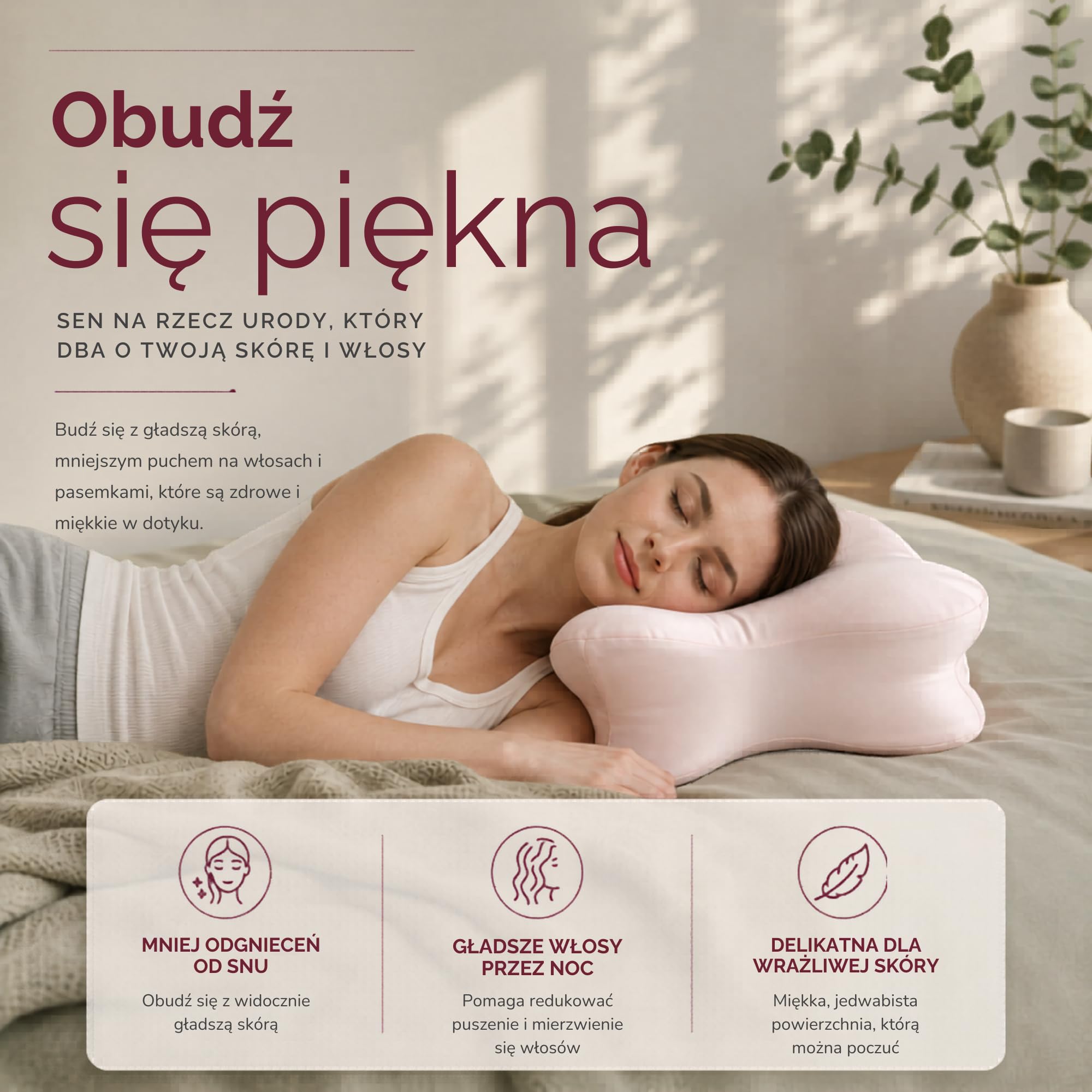 Derila Ergo Beauty Jedwabna Poszewka Anti-Frizz Jasnoróżowa | 54x36x12 cm, do poduszki Derila Ergo. Poduszka nie jest wliczona. Mieszanka jedwabna.