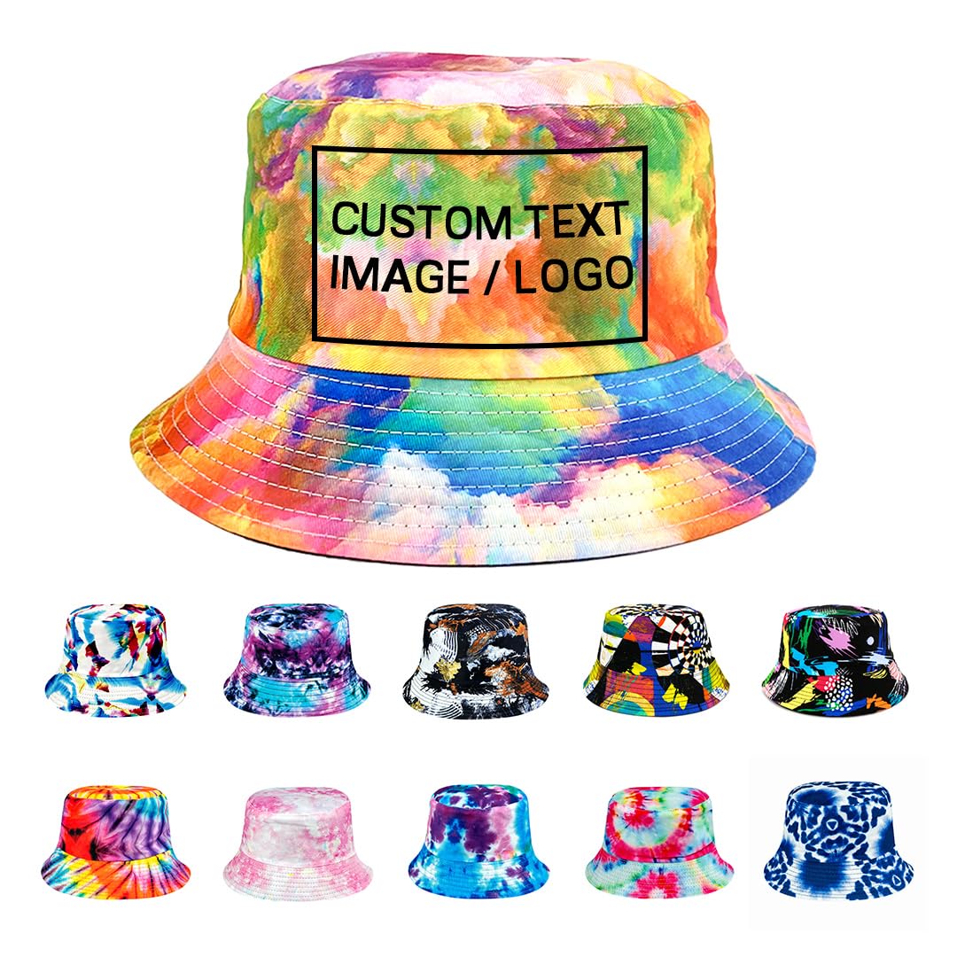 Personalized Tie Dye Bucket Hat Custom for Womens Mens Add Photo Logo Name Packable Outdoor Funny Reversible Fisherman Cap