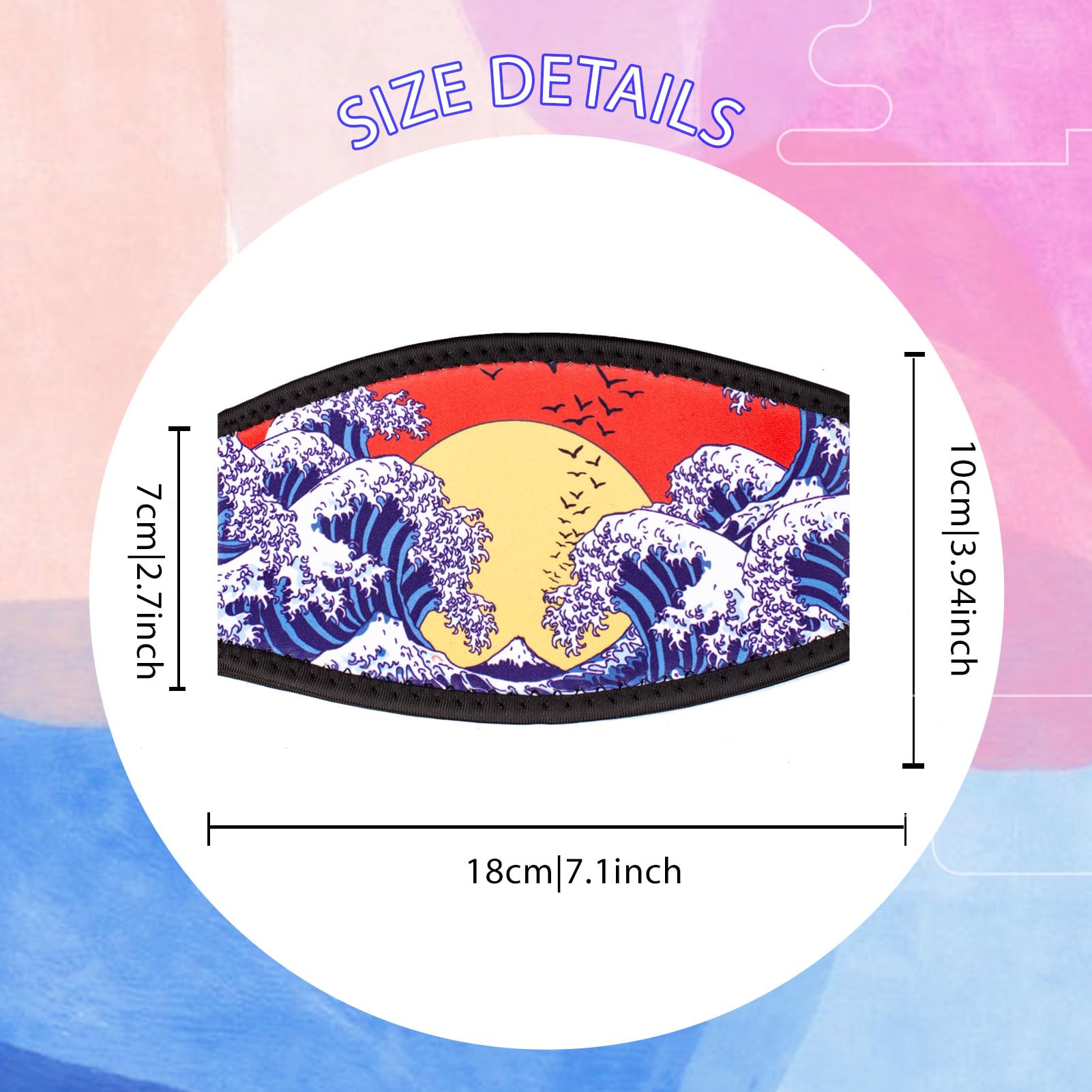 Diving Mask Slap Straps Cover Neoprene Creative Retro Swimming Goggles Glasses Strap Head Band Parts Accessories For Diving (sun and waves)