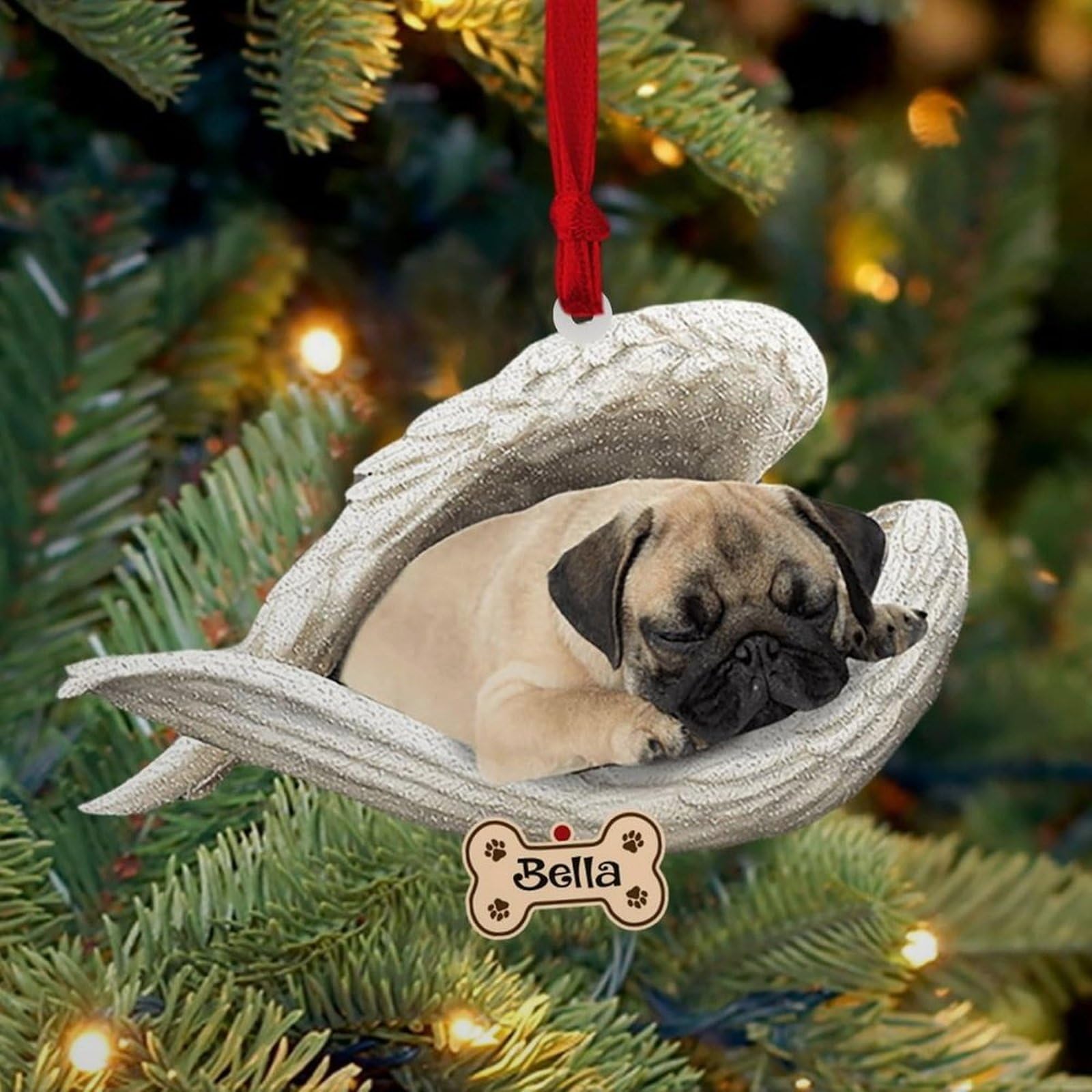 Luckluccy Pug Personalized Ornament,Custom Dog Ornament With Angel Wing,Dog Christmas Ornaments