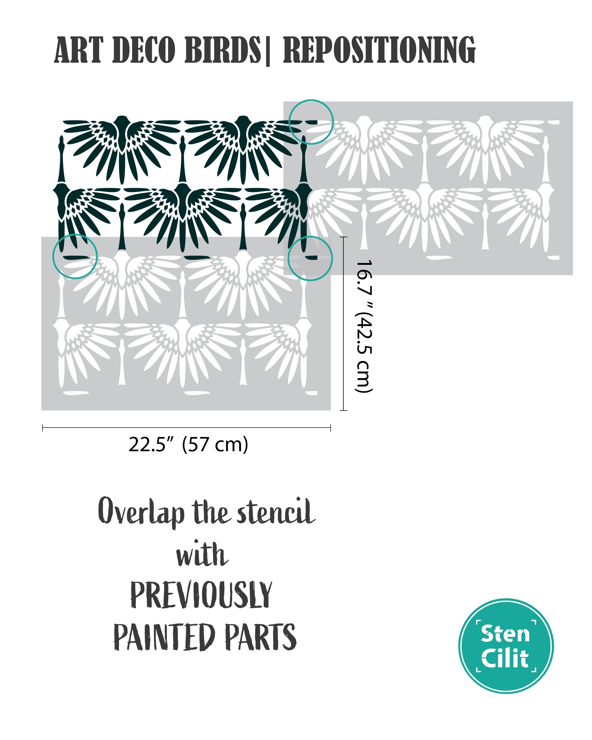 STENCILIT® Art-Déco-Kraniche Wand-Schablone - 2er-Pack Schablonen 42 x 57 cm, Boho Wand-Schablonen zum Malen großer Muster, Moderne große fur Wand