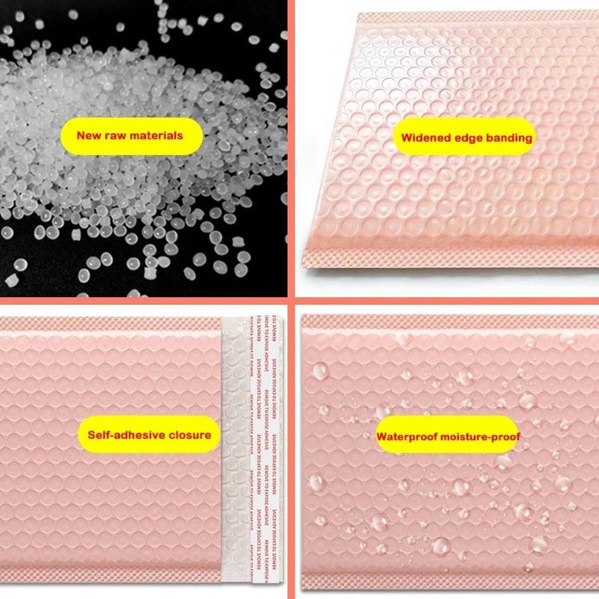 50 Stück rosa Versandtaschen, gepolsterte Briefumschläge, gefütterte Großpackung, Wickeltaschen für Versandverpackungen, selbstklebend, weiß, 50 Stück, 18 x 23 cm
