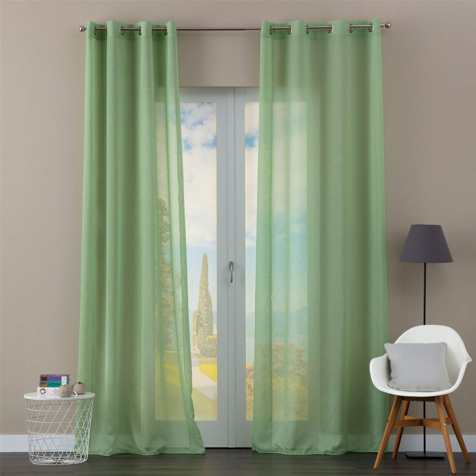 Pannello Tendaggio Singolo Linea Oro – Tenda Semitrasparente Colore Verde, 140x280 Cm – Tessuto Alta Qualità Per Soggiorno E Camera - 3