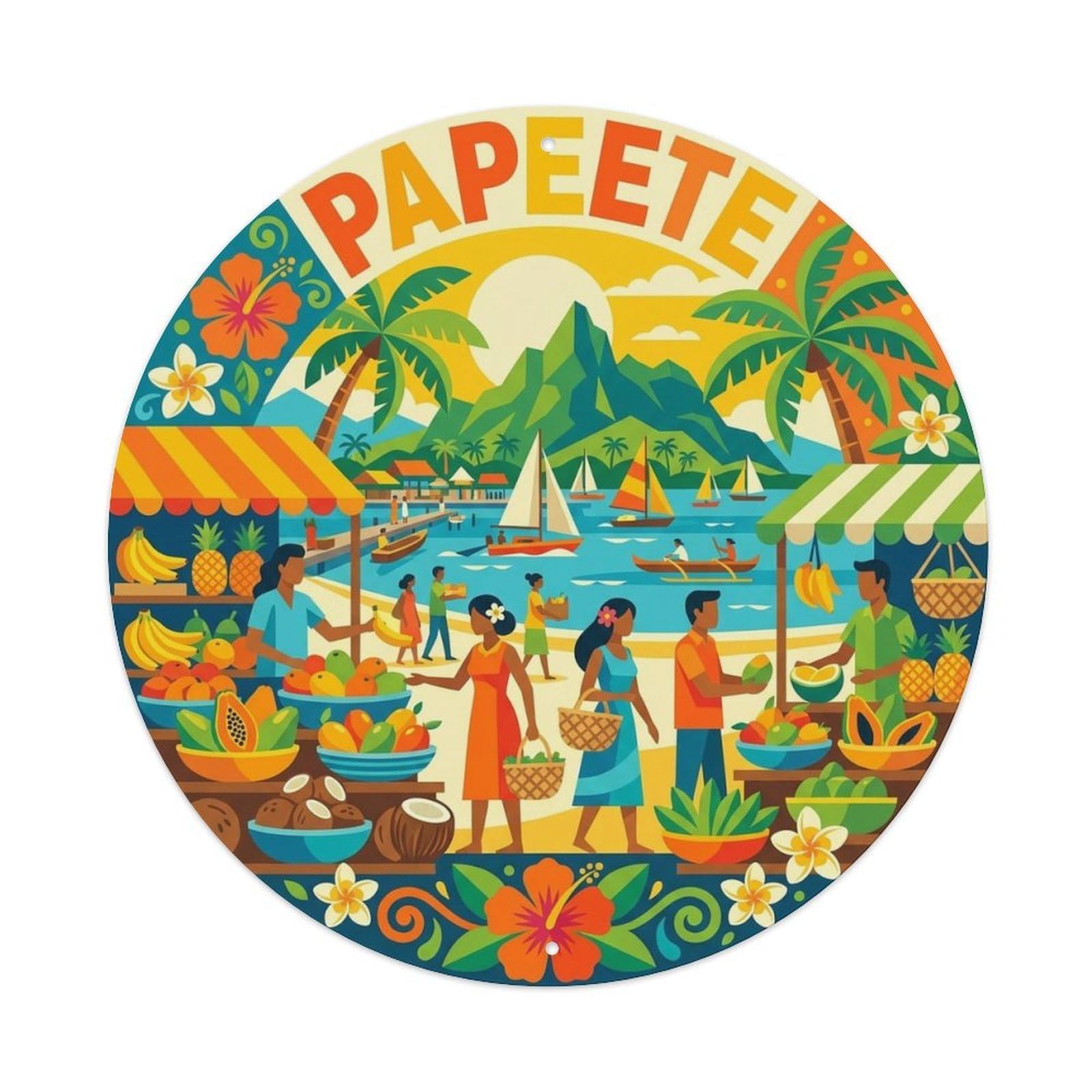 Olyhtr 8X8inch Classic Style Travel Retro French Polynesia Papeete Island Metal Tin Sign