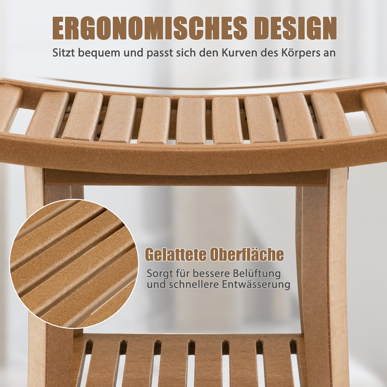 RELAX4LIFE Duschbank, Badezimmerbank mit Ablage Handtuchhalter, Badhocker mit Rutschfesten Füßen, Duschstuhl bis 150kg Belastbar, Duschsitz für Alte Schwangere, 60,5 x 34 x 45 cm (Braun)