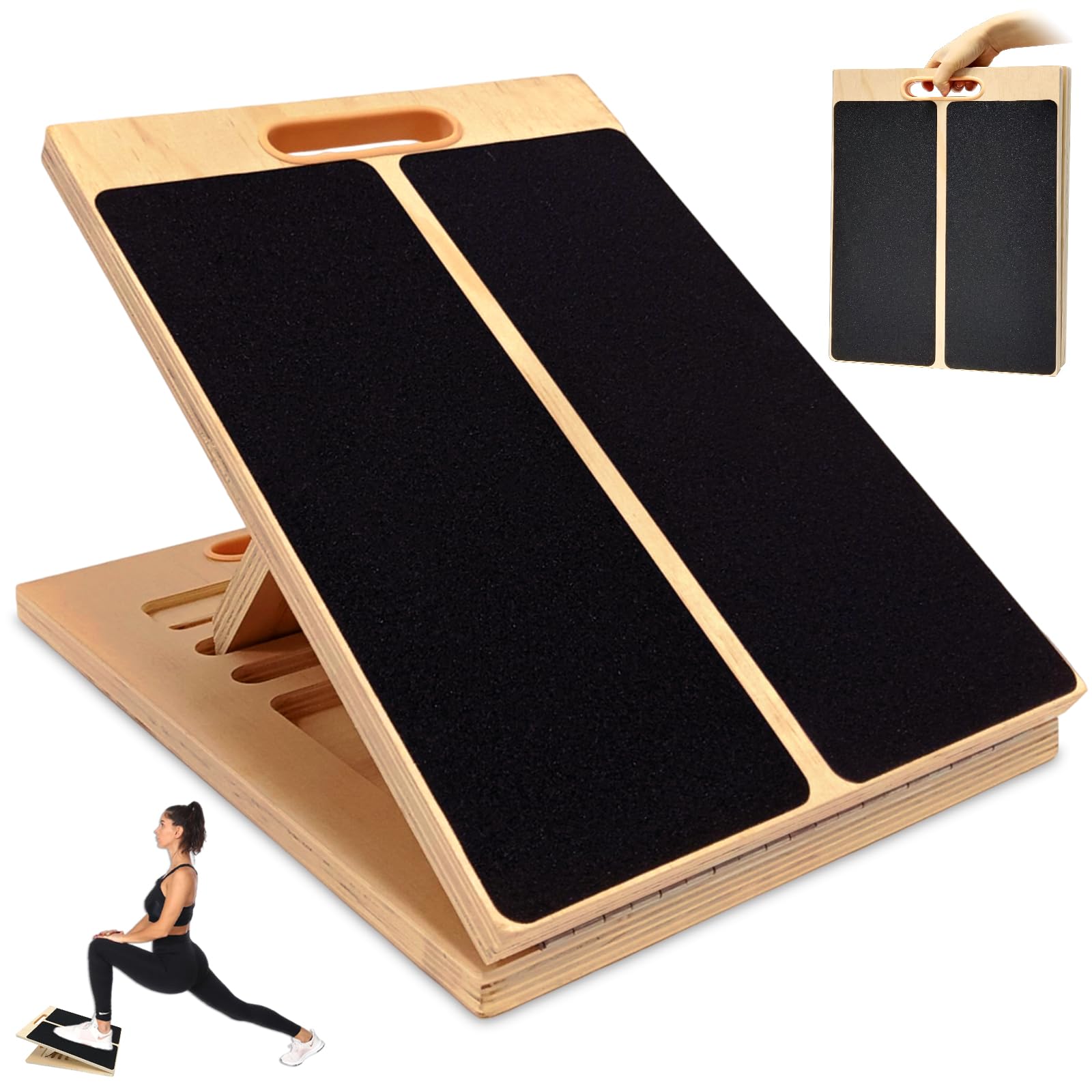 Tabla Inclinada para Estirar Pantorrillas, Tabla Inclinada Ajustable de Madera tabla de Ejercicios de Madera Fitness para Estiramientos de Pantorrillas Tobillos Piernas y Sentadillas Training