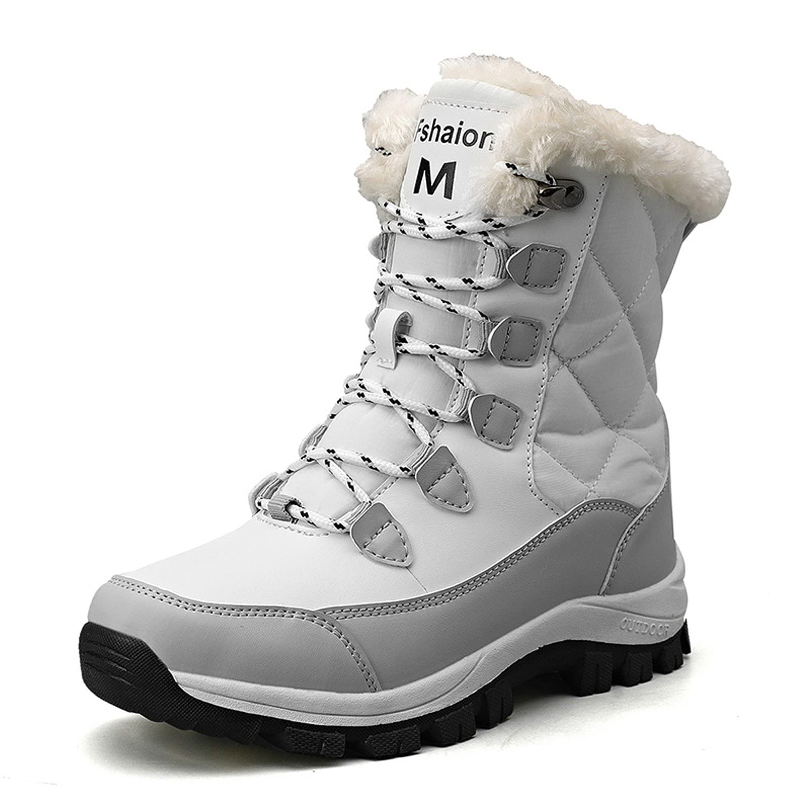 FLIOZY Bottes de Neige Femme Doublure Chaude Fausse Fourrure Bottes Bottes d'hiver Imperméable Antidérapant Bottes Mi-Mollet Extérieur Lacets Boots
