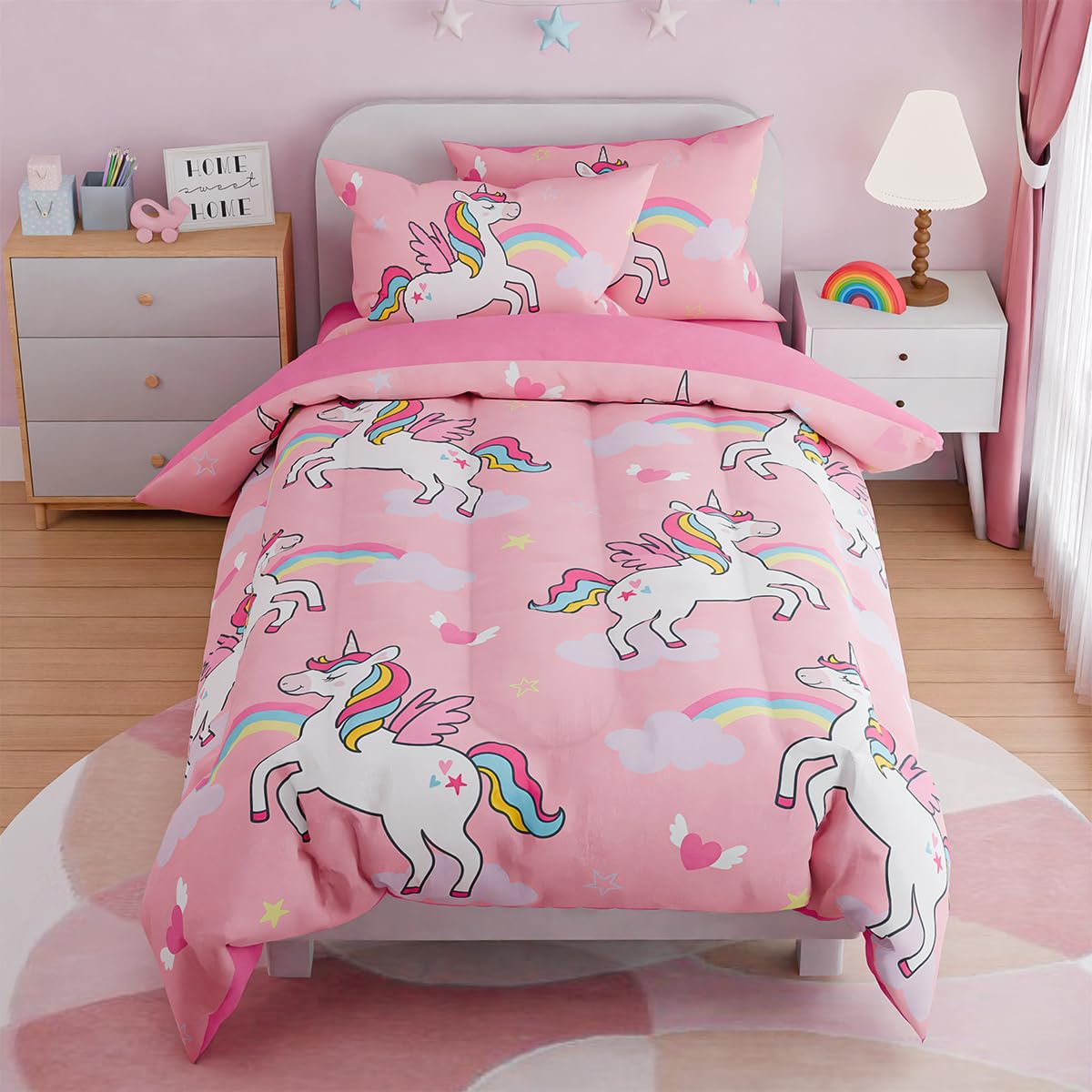 Amazon.com: SANDJEST Unicorns Bedding Full Set for Girls Kids Children ...