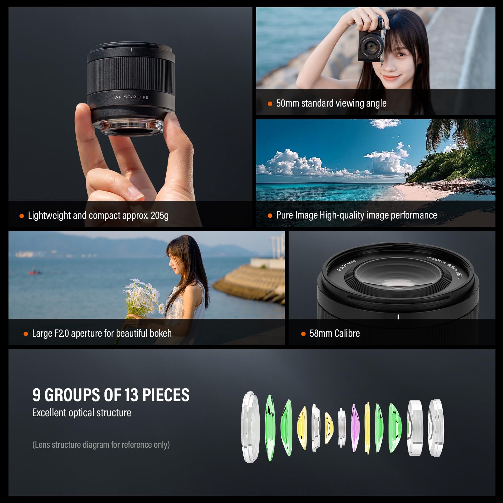 VILTROX 50mm F2.0 Full Frame Autofocus Objectifs pour appareil Photo Sony E Mount Camera Lenses FE Compatible Avec Sony a7 a7C a7III a7RIII a7RIV a7RV a9 a6100 a6400 a6700(Black)