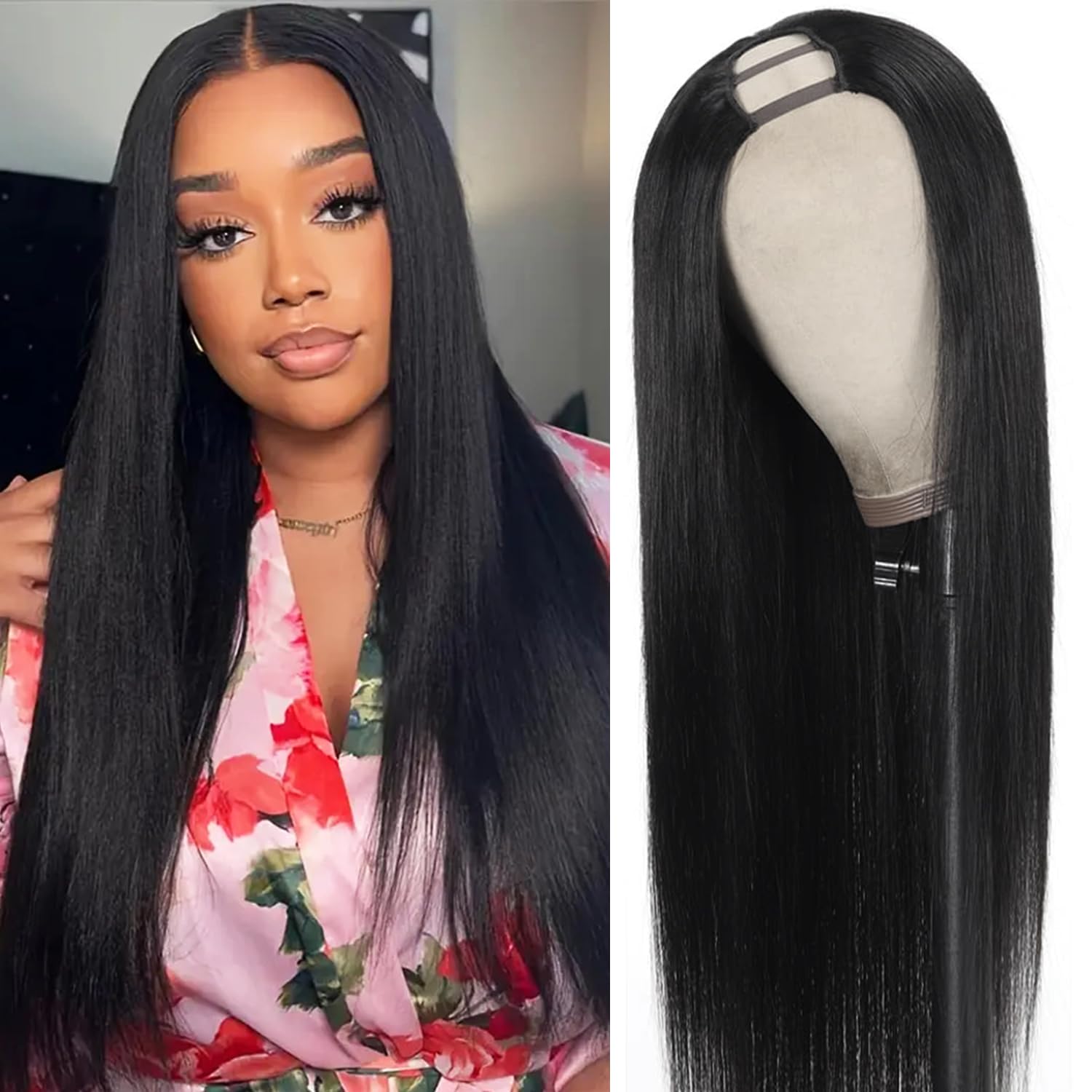 EasiContour U Part Wigs Human Hair With Drawstring Ready To Go Glueless Wigs Human Hair Upgrade 200% Density U Part Wigs,Brazilian Virgin Human Hair