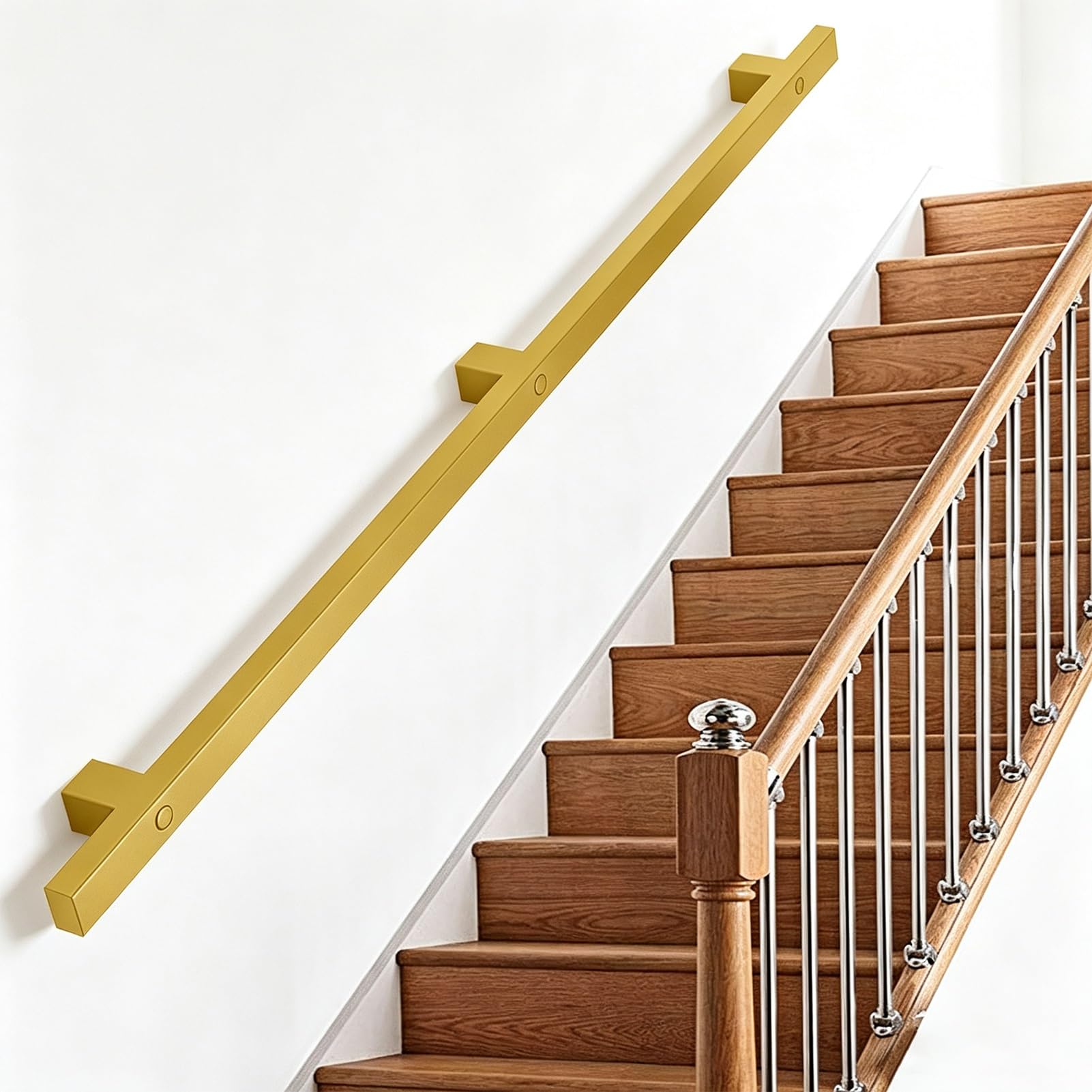 Drsyffsup One Color Wall Mounted Stair Handrail, Gold Staircase Railing Handrails