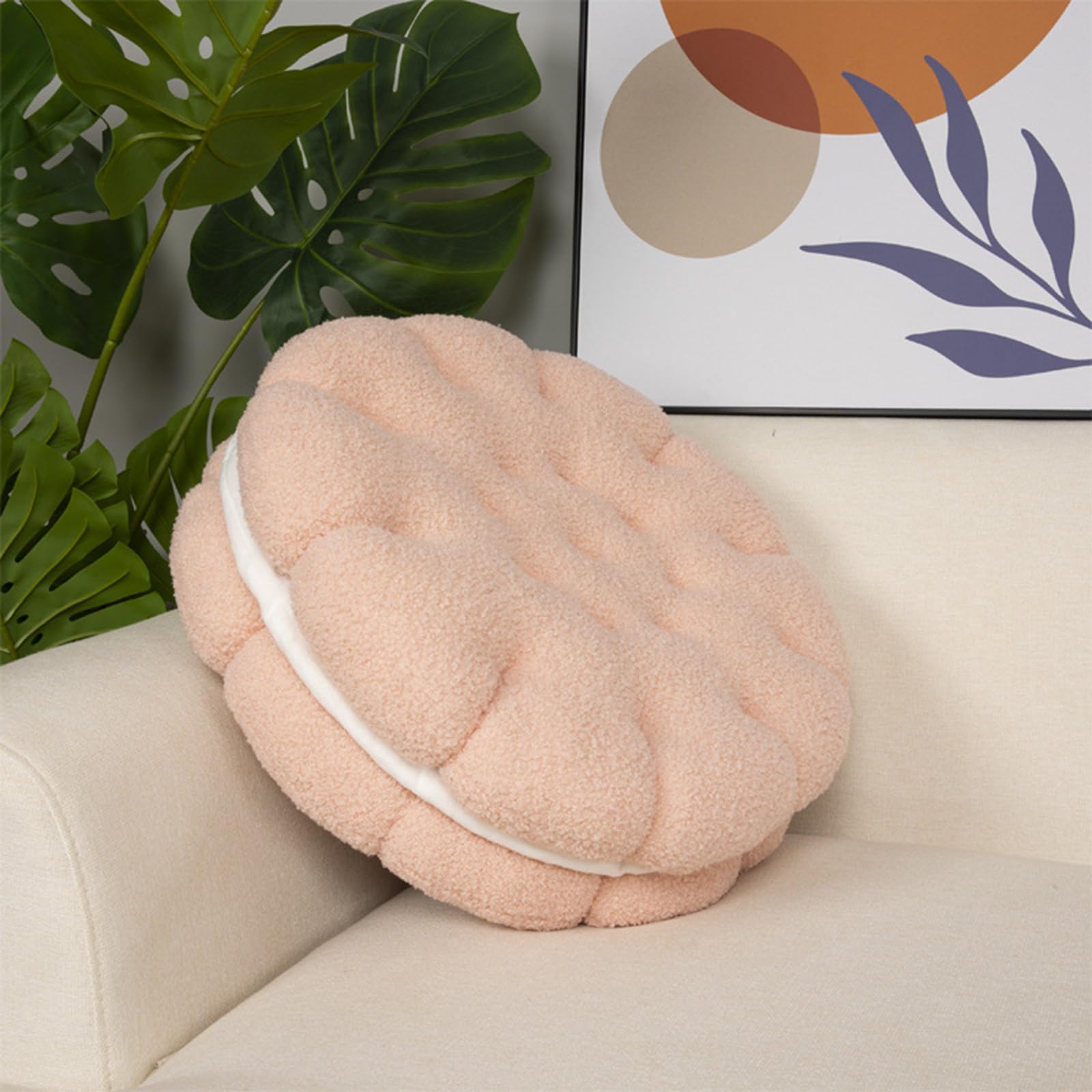 GOUTO Round Throw Pillow Plush Cookie Floor Cushion Biscuit Thick Seat Cushion Round Floor Pillow Yoga Meditation Pad, Pink 14