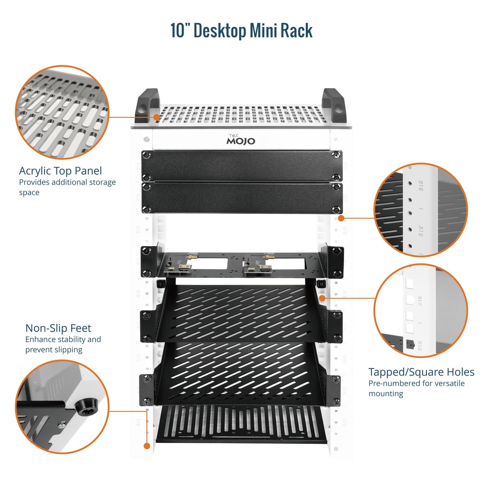 Tecmojo 9U Netzwerk-Rack, 25,4 cm Mini-Server-Rack mit 2 seitlichen durchscheinenden Paneelen und 2 oberen Griffen, 20 cm tief, für 25,4 cm (10 Zoll) IT-Geräte und A/V-Geräte, Weiß