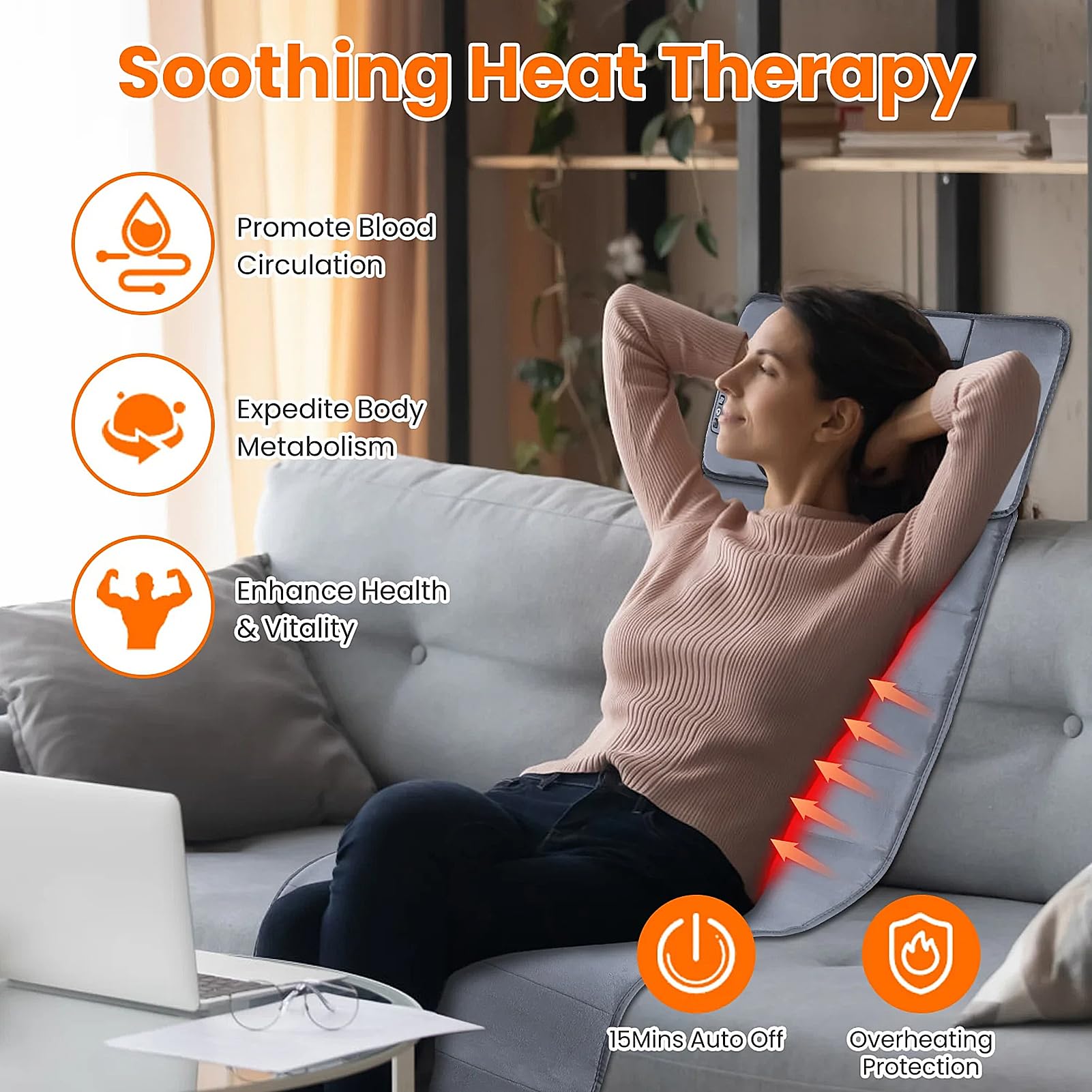 Estera de Masaje de Cuerpo Completo, Shiatsu Vibración Termoterapia Colchón De Masaje Con 10 Motores De Vibración Para Cuello Espalda Cintura Piern