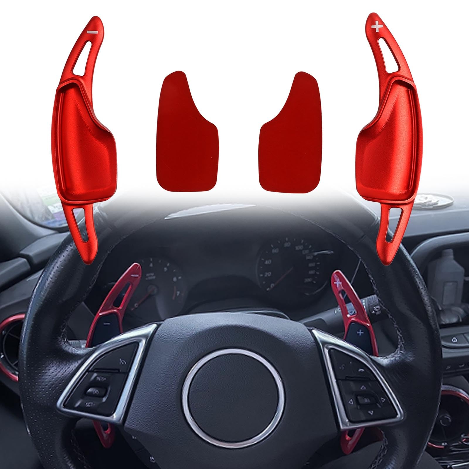 Interior Accessories Steering Wheel Shift Paddle Shifter Extensions Aluminum Red Fits for 2016-2022 Chevy Camaro, 2014-2019 Chevy C7 Corvette (2Pcs)