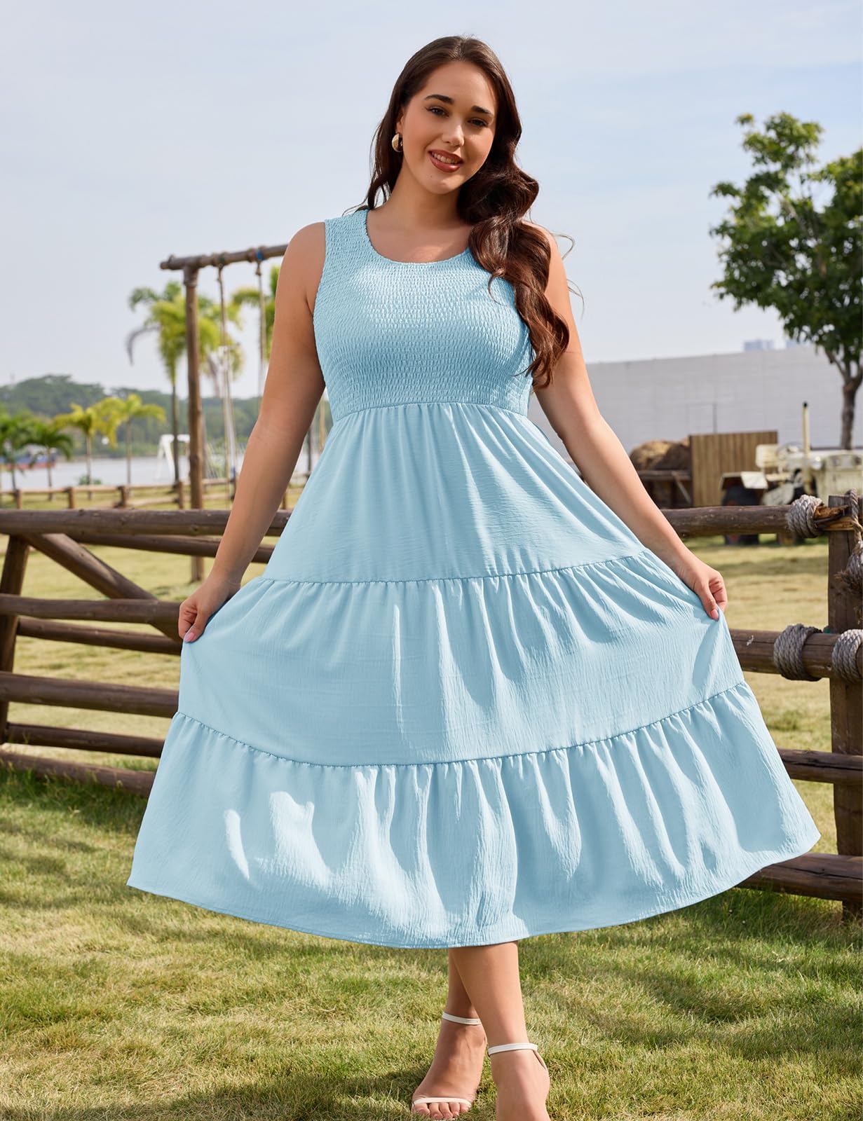 heekpek Abito Donna Estivo Taglie Forti Vestito Lungo Estivo Donna Elegante Scollo a U Vestiti Curvy con Tasche
