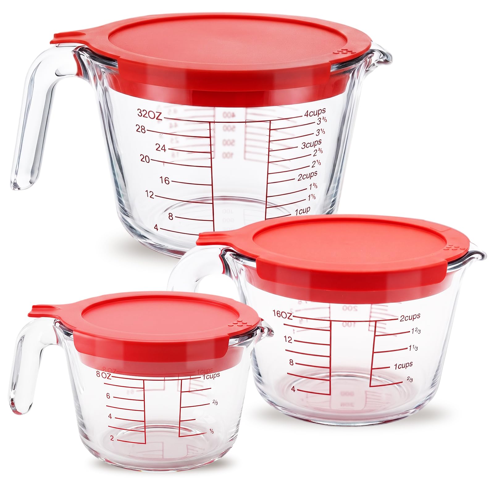 Photo 1 of Molukera Glass Measuring Cups with Lids Set - 6 Pcs (1, 2, 4 Cup)