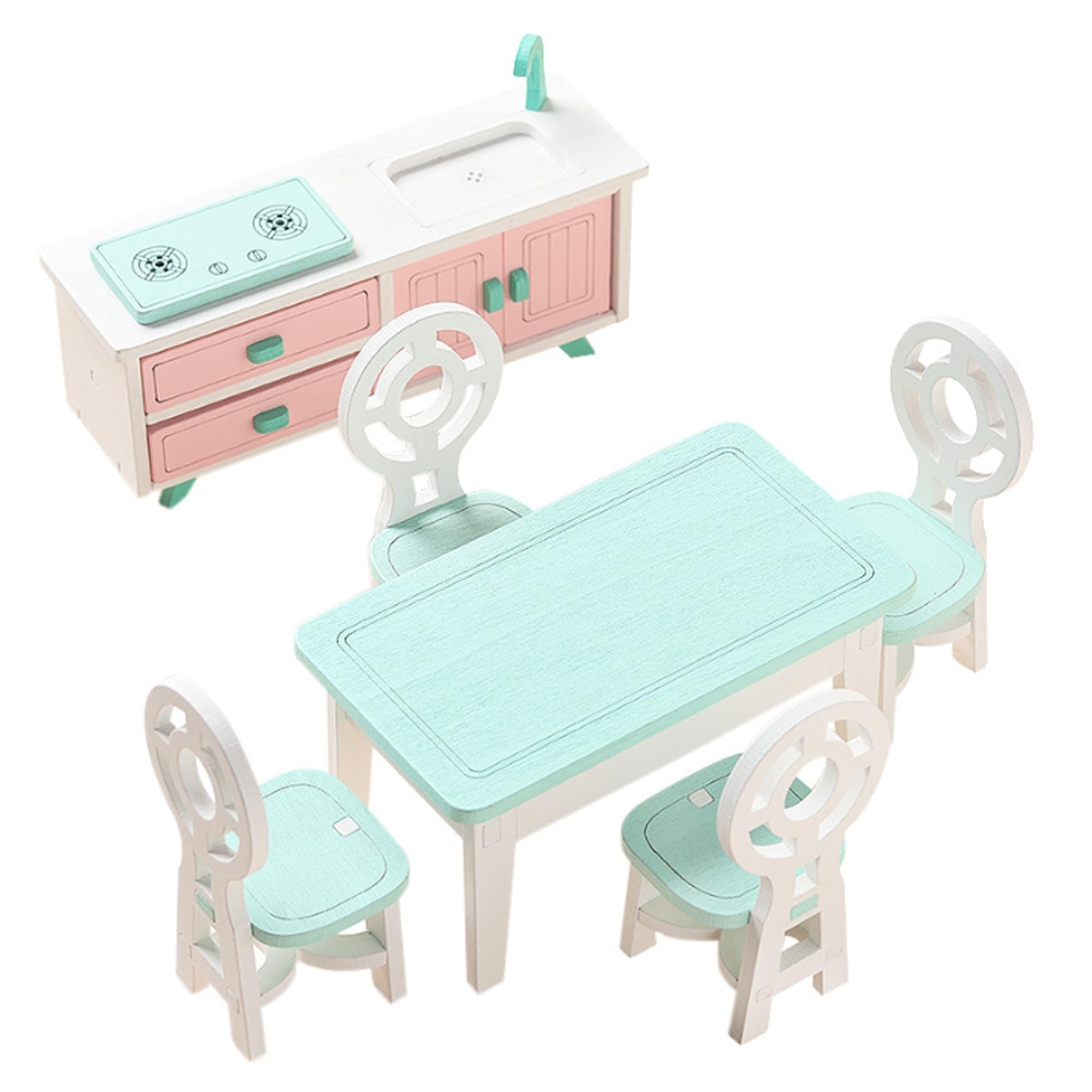 Wooden Dollhouse Furniture Set, Doll House Furniture and Accessories Set, Miniature Dollhouse Furniture Wood, Wooden Living Room Toys for Kids(RESTAURANT)