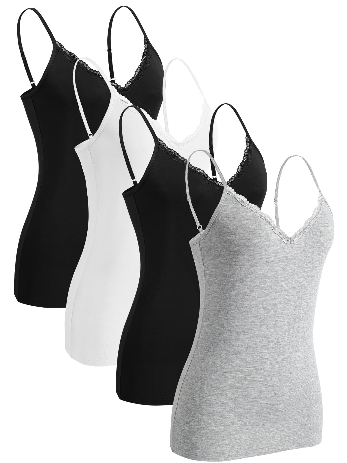 Knuffnee Damen Spitzen Unterhemd Spaghetti Träger Tank Top Verstellbare V-Ausschnitt Unterhemden 4er Pack