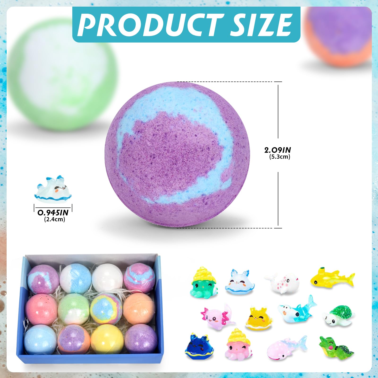 Badekugel, CIMOYBAI bombe de bain,12 pièces boule de bain enfant,bombe de bain surprise,bain moussant enfant,Comprend des jouets surprises pour filles et garçons pour Noël et les anniversaires.