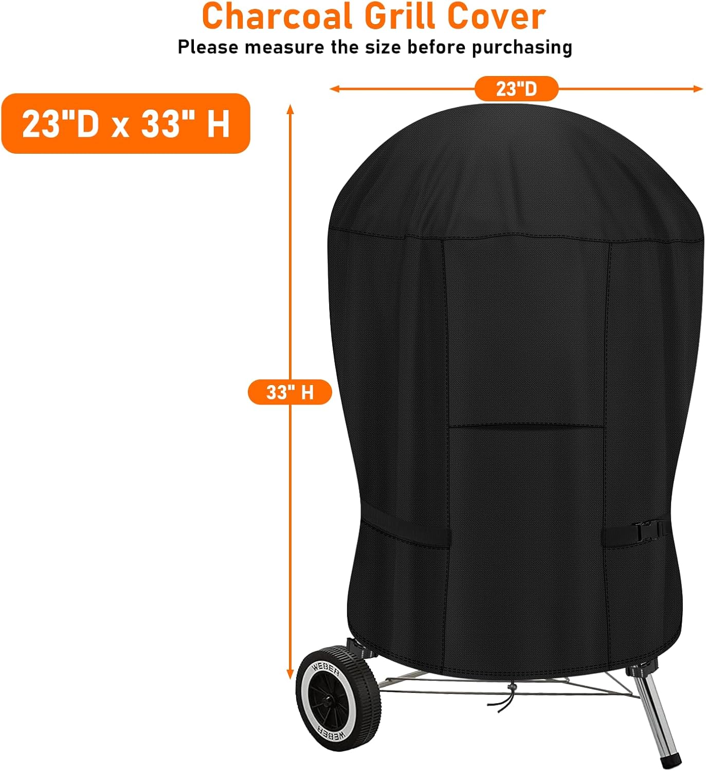 Charcoal Grill Cover,600D Round Charcoal Kettle Grill Cover for 18 inch Weber and Most Charcoal Grill,Waterproof Outdoor Smoker Cover with Ventilation & Strap-23 D x 33" H