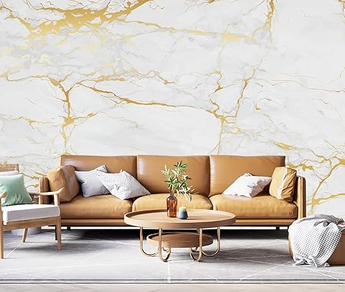 TUNDJ - Papel pintado de mármol blanco y dorado, mural de pared abstracto simple adecuado para sala de estar, oficina, 130 x 95 pulgadas (no TUNDJ - Papel pintado de mármol blanco y dorado, mural de pared abstracto simple adecuado para sala de estar, oficina, 130 x 95 pulgadas (no