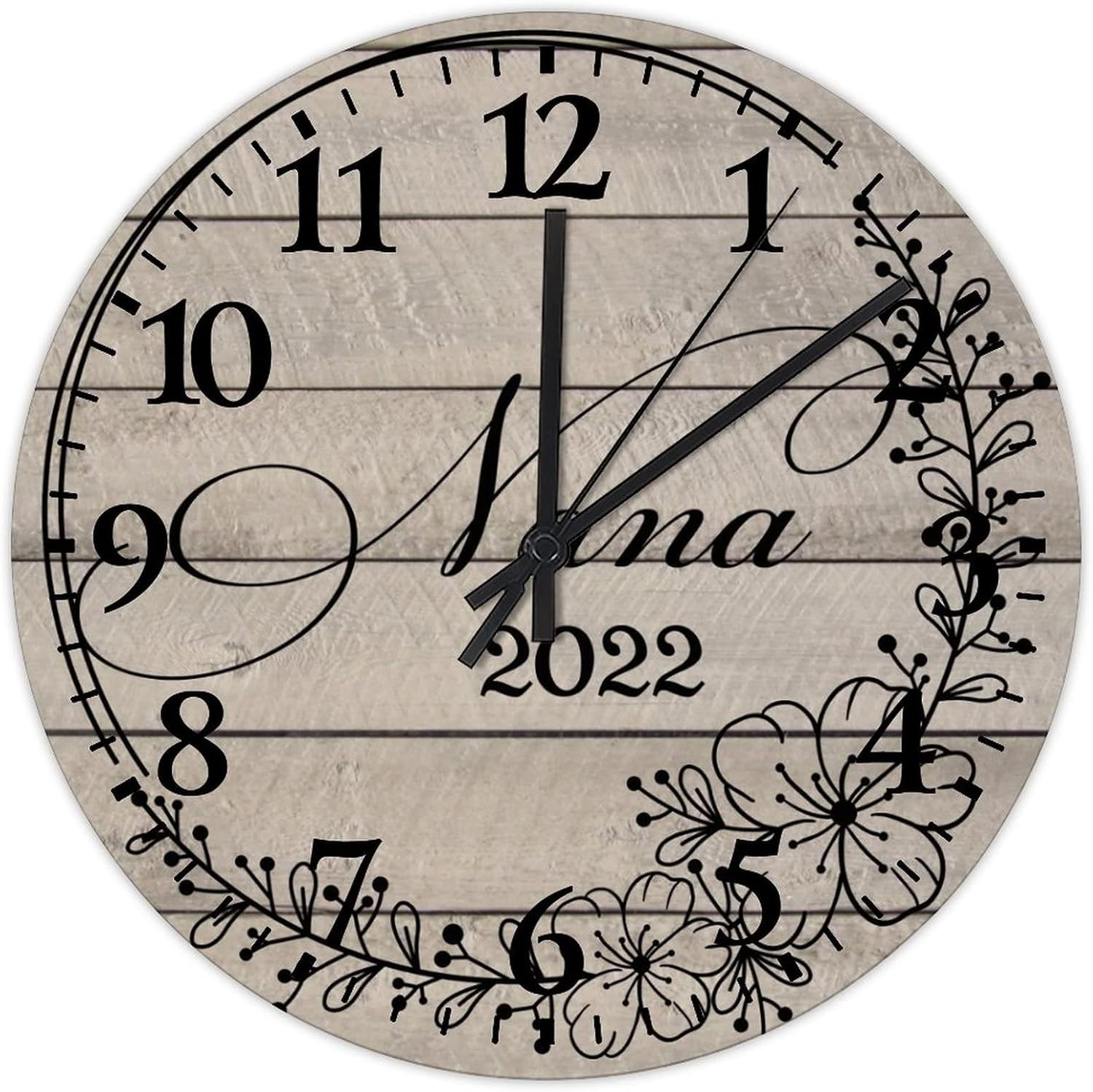15 Inch Promoted to Nana Wooden Wall Clock Battery Operated Quartz Analog Quiet Going to Be an Grandma Gift Pregnancy Reveal Clock for Bedroom Arabic Numbers Round Clock for Home Office School