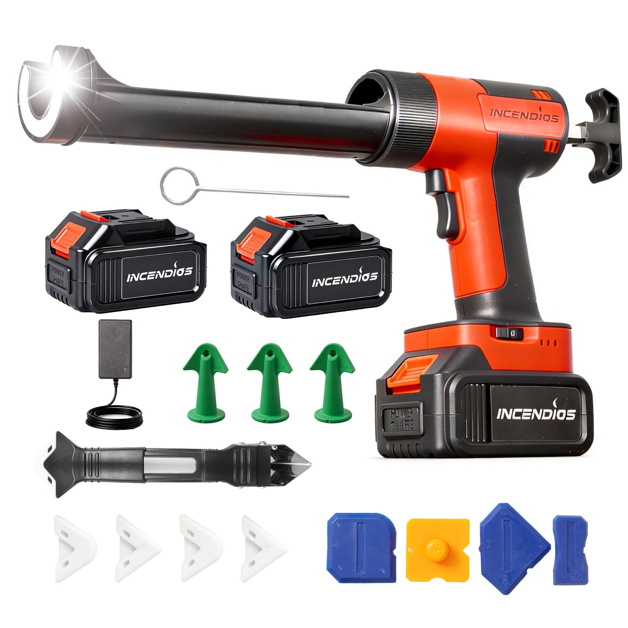 Cordless Caulking Gun w/2 x 3.0Ah Batteries, 10oz/300ml Electric Caulk Gun, 6-Speed, 13Pcs Caulk Remover Tool, Led Light, Auto Retract Dripless Caulking Gun for Sealing, Filling, Repairing