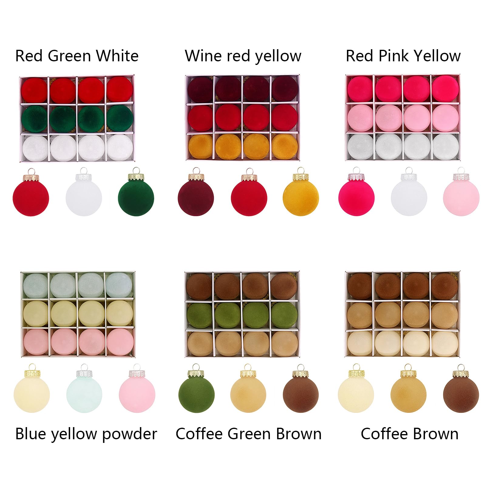 Lot De 12 Boules De Noël En Velours à Paillettes