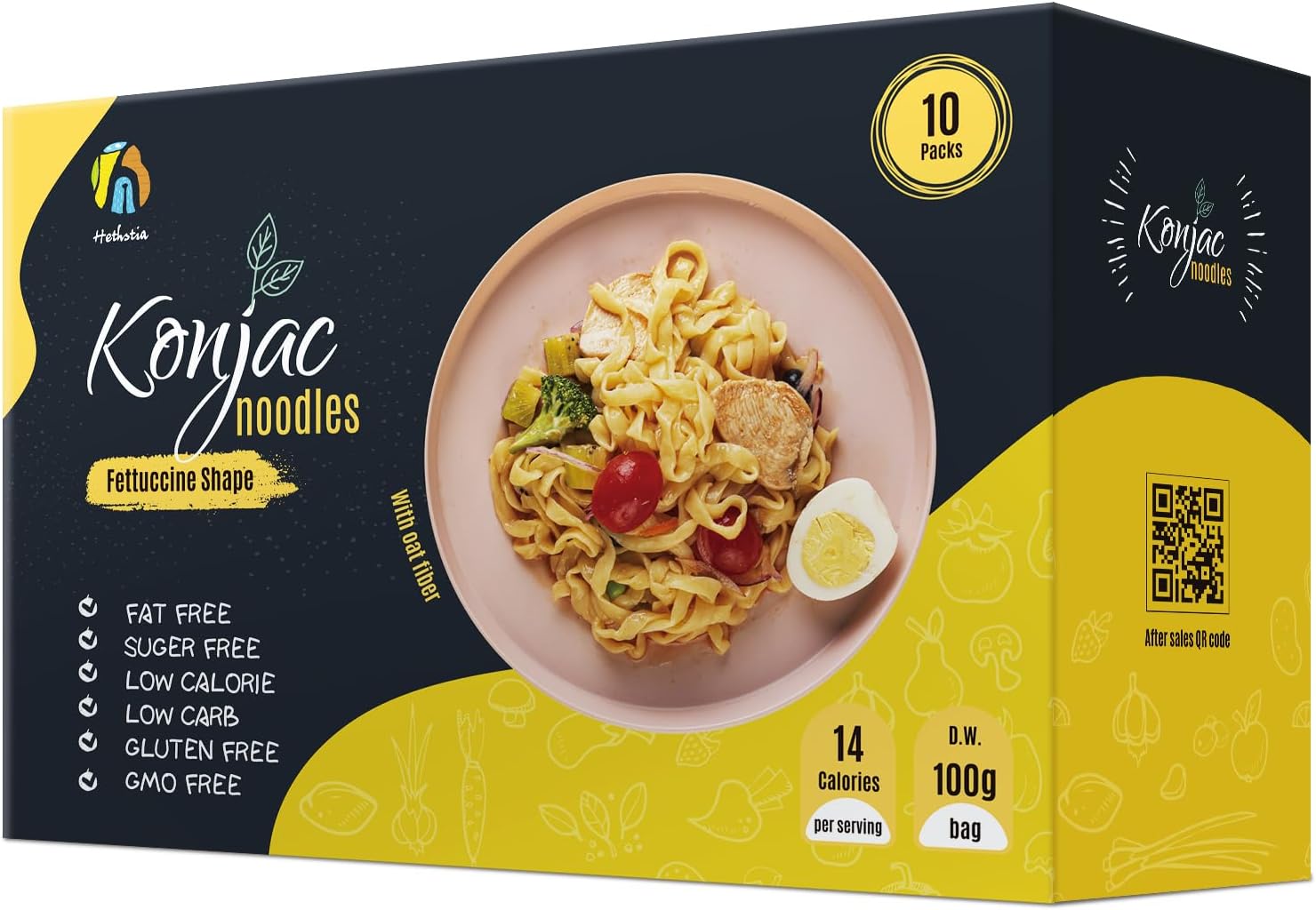 Hethstia Konjac Noodle Fettuccine, Low-Carb Shirataki Pasta, Keto & Paleo-Friendly, Gluten-Free, Vegan, Low-Calorie, Oat Flavor (5.65 oz, 10-Pack)