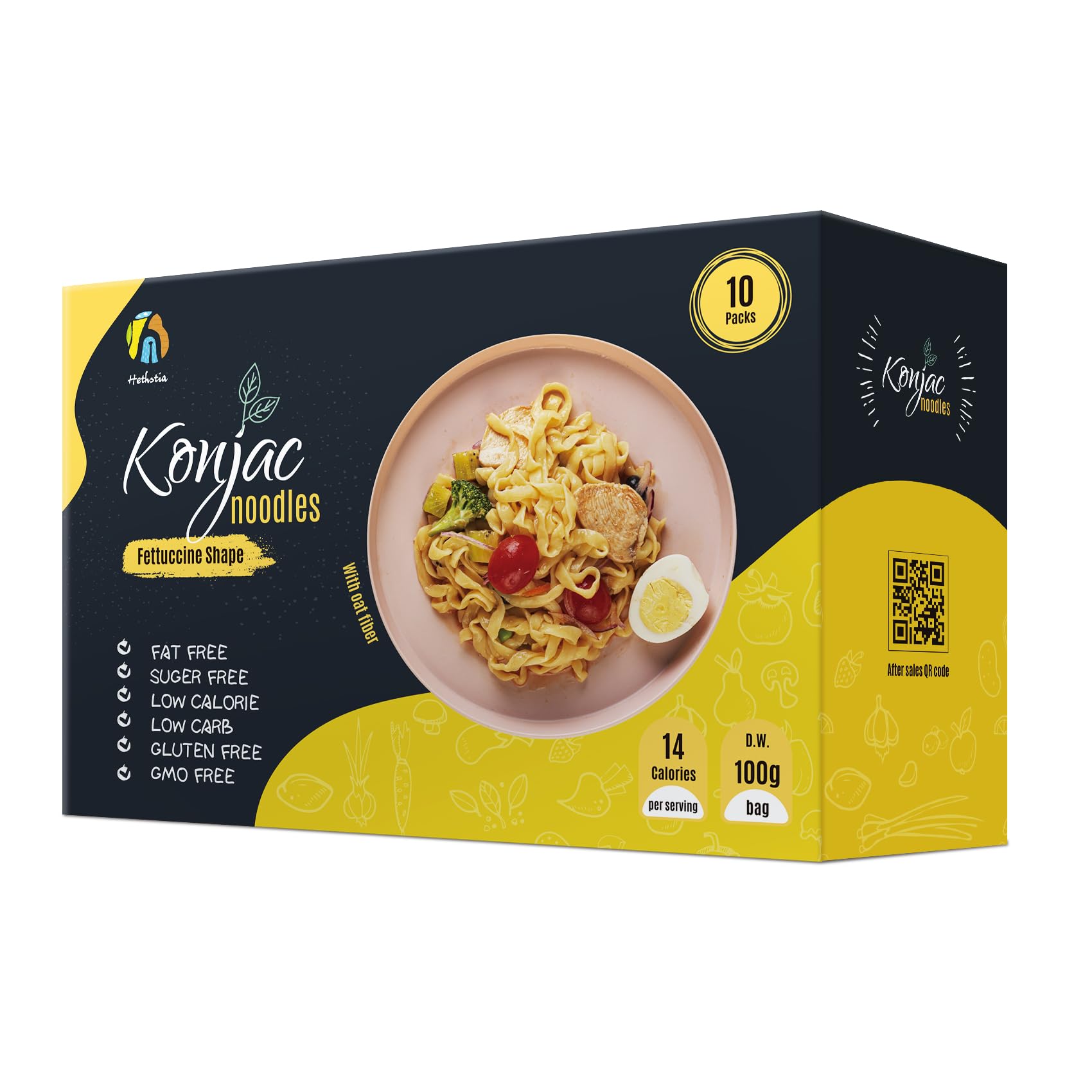 Hethstia Konjac Noodle Fettuccine, Low-Carb Shirataki Pasta, Keto & Paleo-Friendly, Gluten-Free, Vegan, Low-Calorie, Oat Flavor (5.65 oz, 10-Pack)